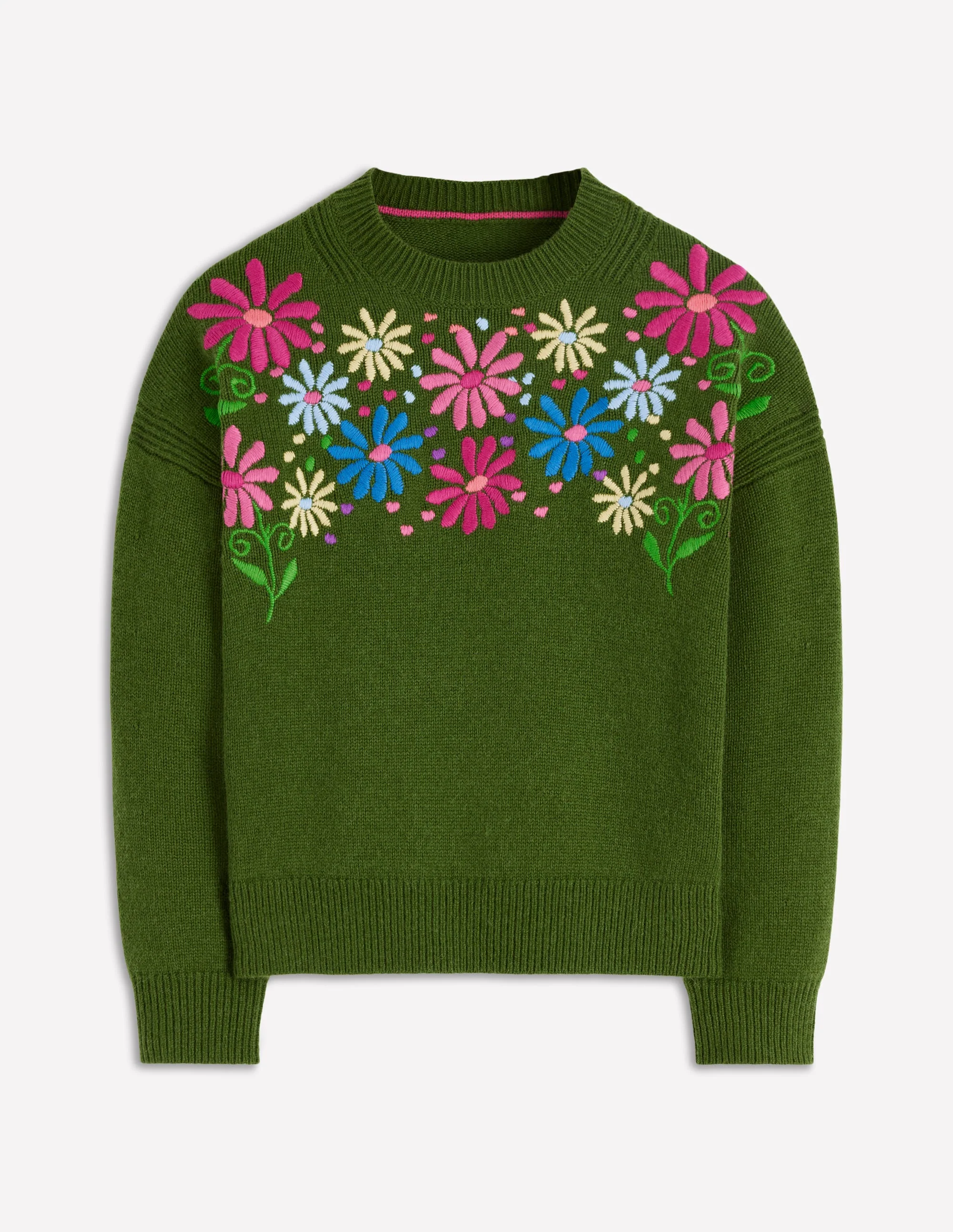 Isa Embroidered Jumper-Herb Garden, Green Flowers - Image 6
