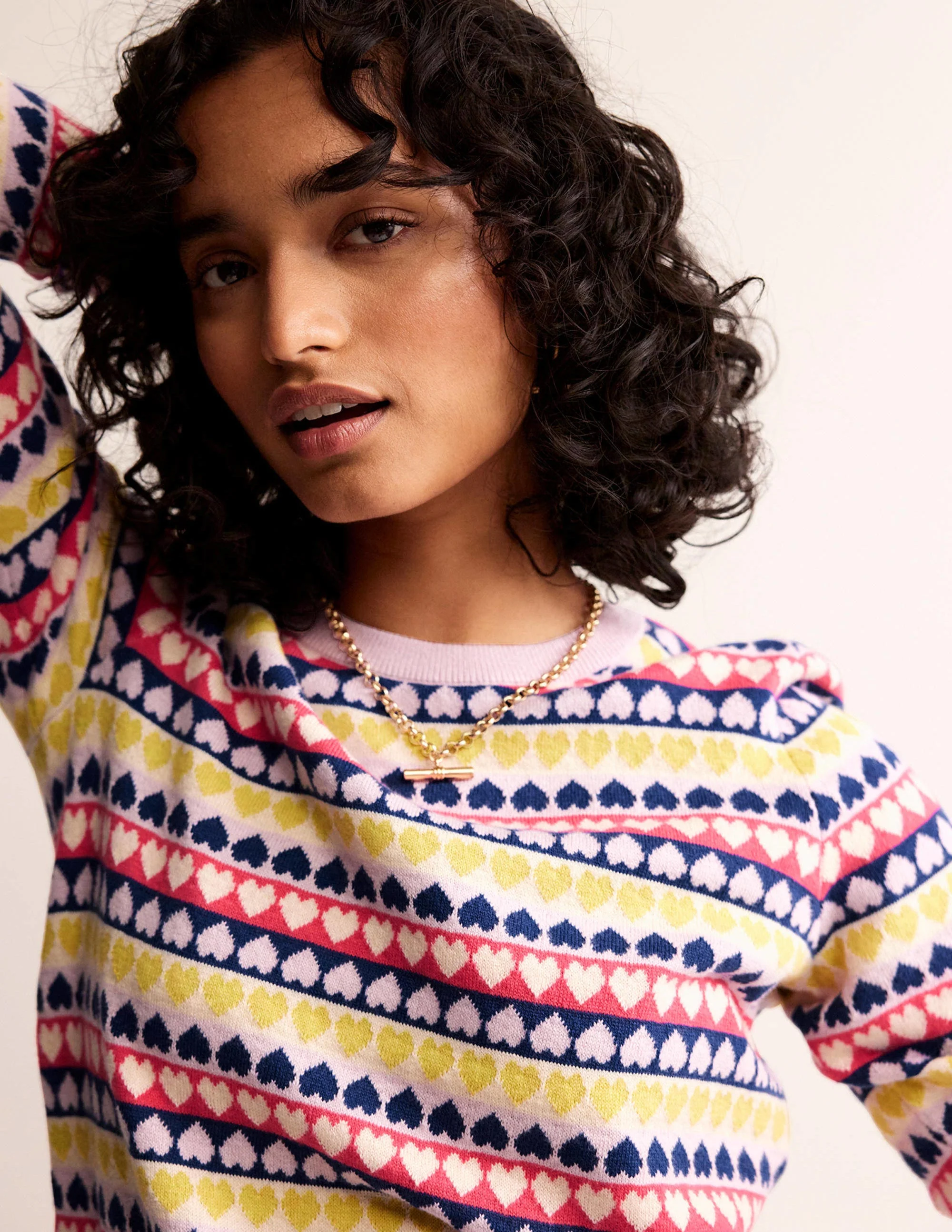 Isabel Heart Fair Isle Jumper-Multi, Ivory Geo Heart
