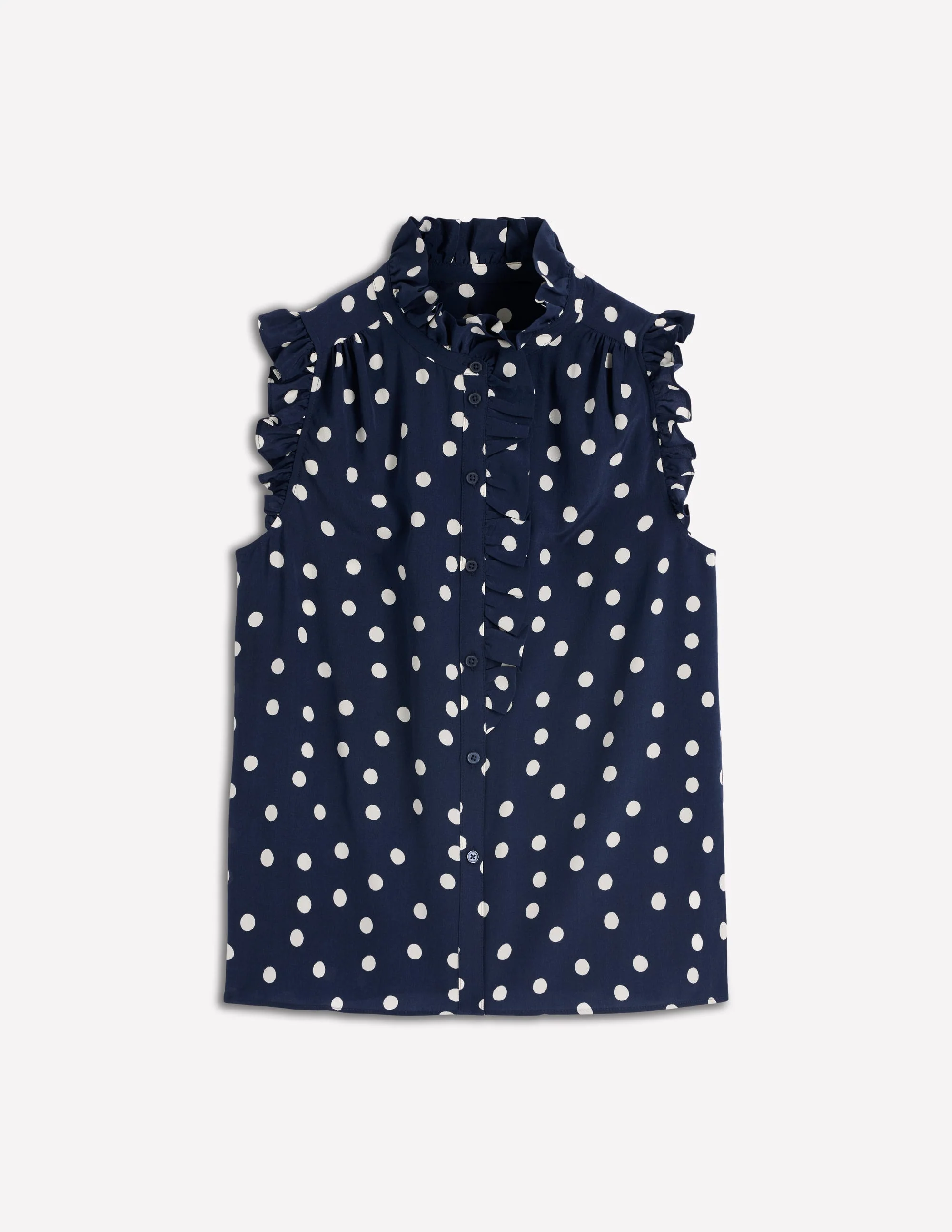 Isabel Sleeveless Silk Top-French Navy, Painted Dot - Image 6