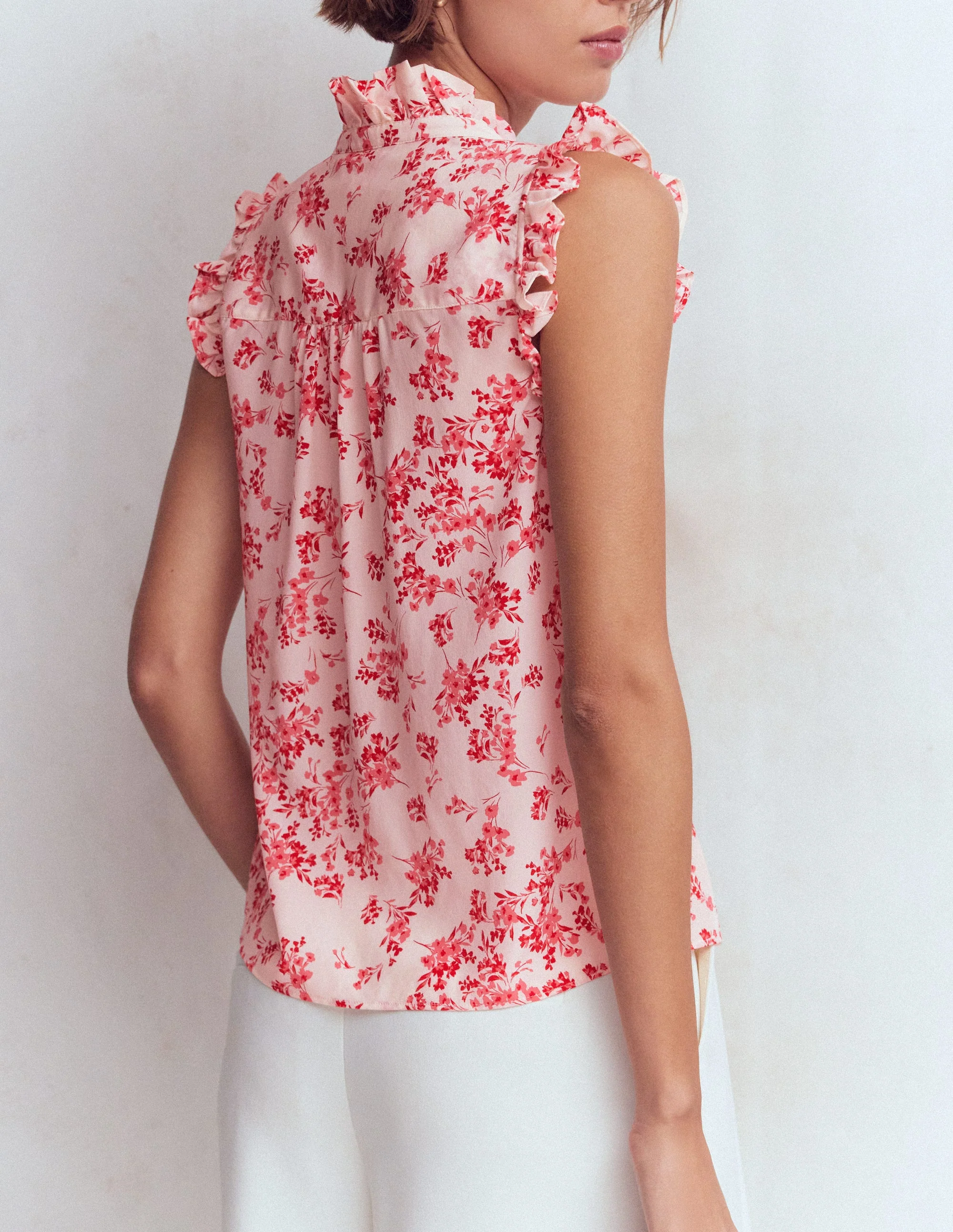 Isabel Sleeveless Silk Top-Pink, Bloom Scatter Mono - Image 3