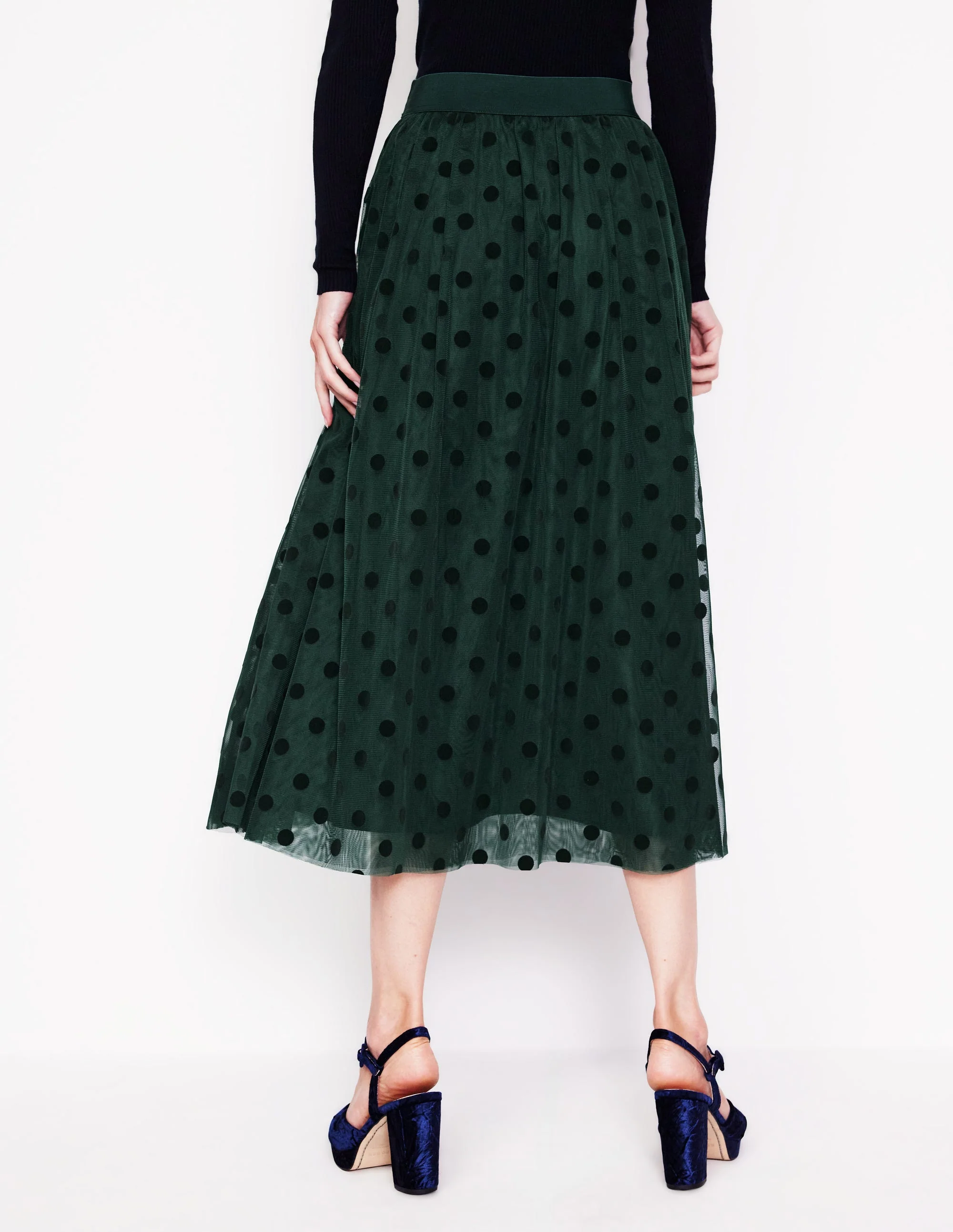 Isabella Tulle Midi Skirt-Green, Spots - Image 3