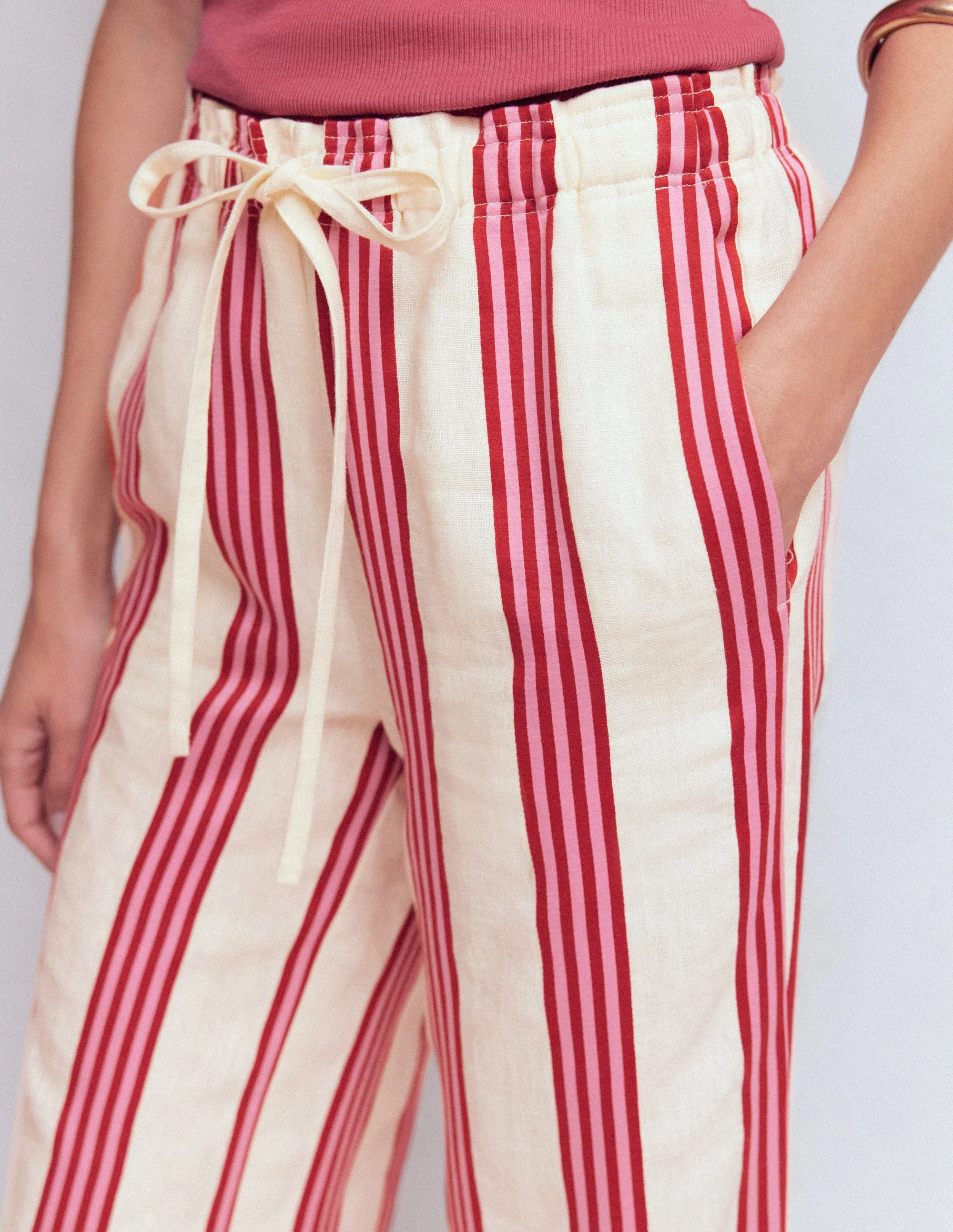 Islington Linen Trousers-Ivory, Brown & Pink Stripe - Image 2