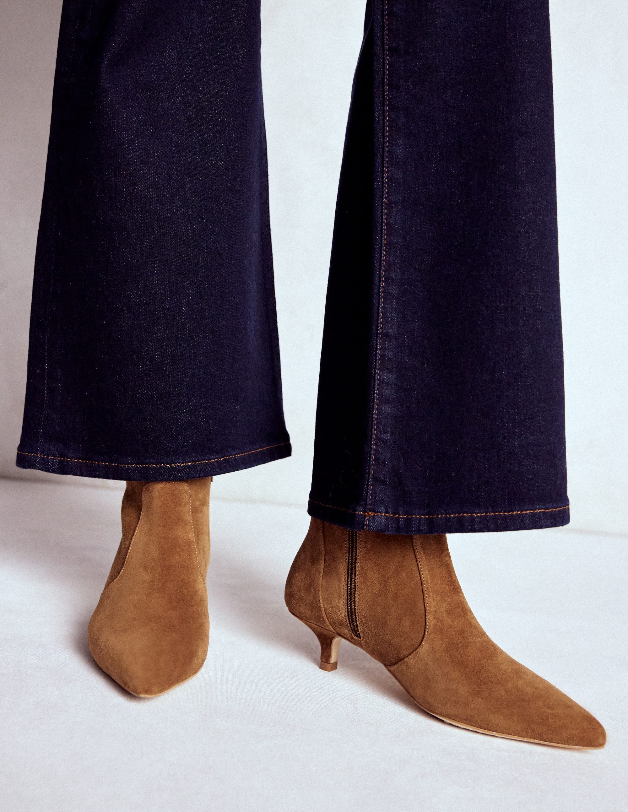 Isobel Kitten Heel Ankle Boot-Cognac Suede - Image 2