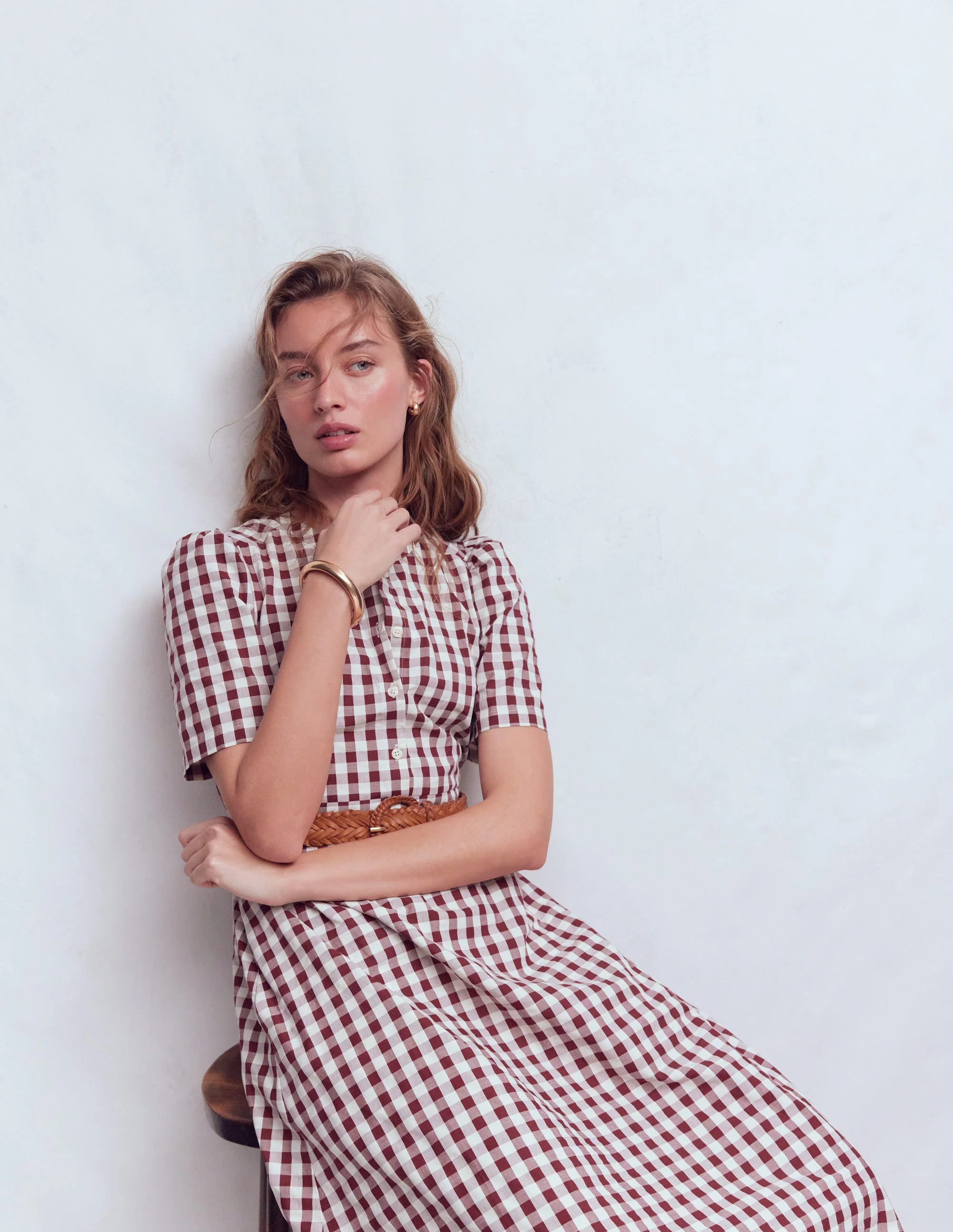 Ivy Button Cotton Midi Dress-Gingham - Image 6