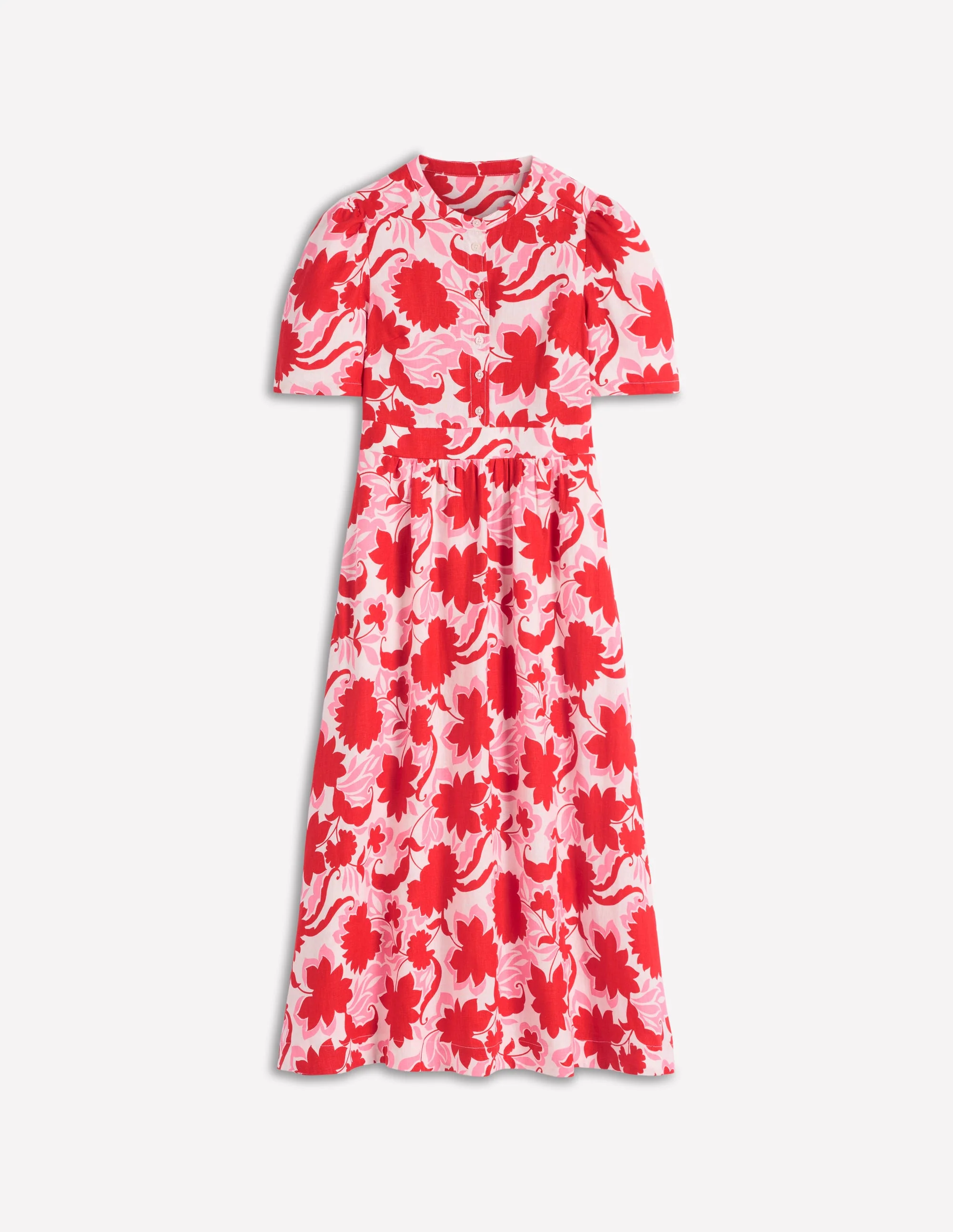 Ivy Button Linen Midi Dress-Red Shadow Blossom - Image 5