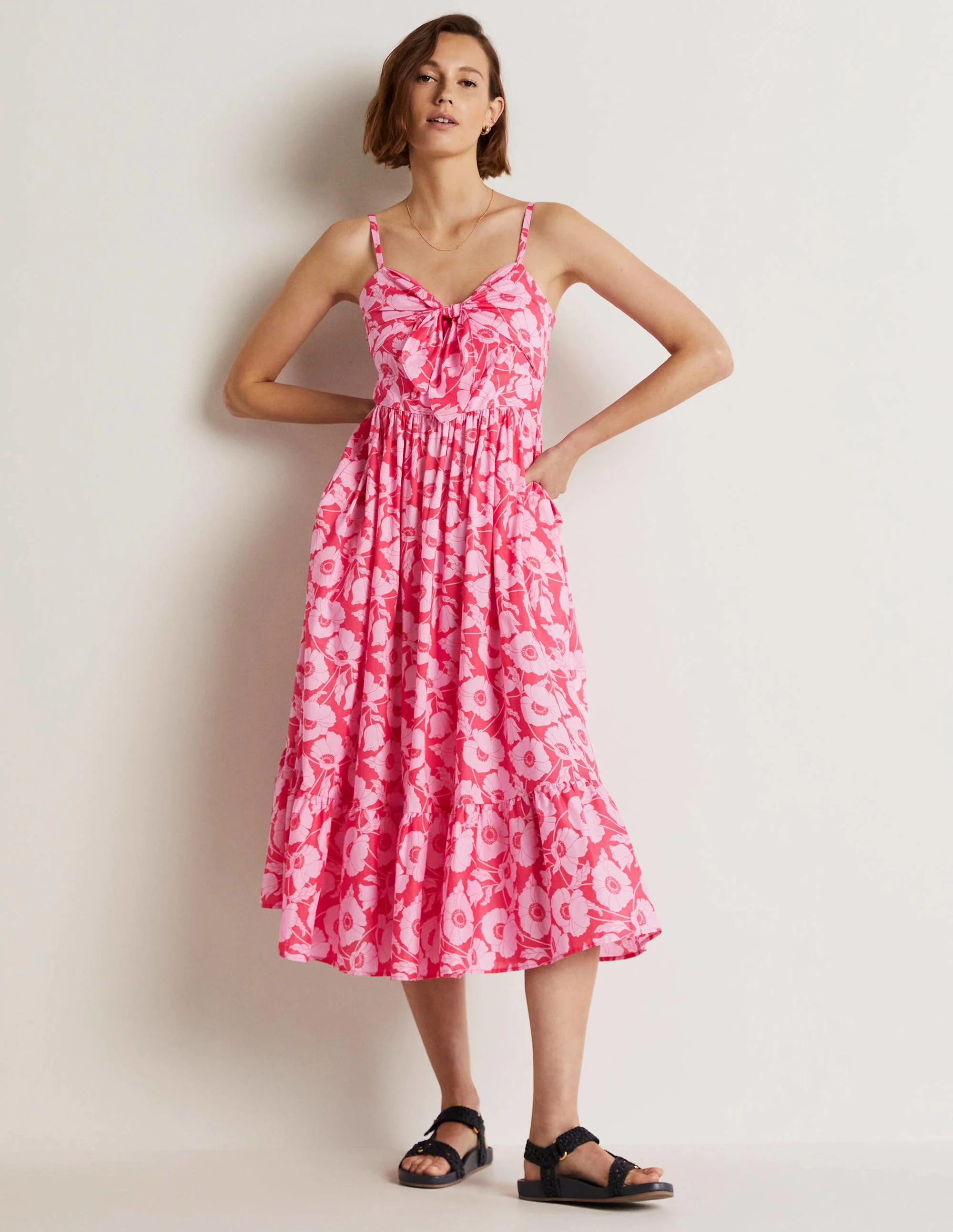 Ivy Tie Front Midi Dress-Bonbon, Elegant Vine - Image 6