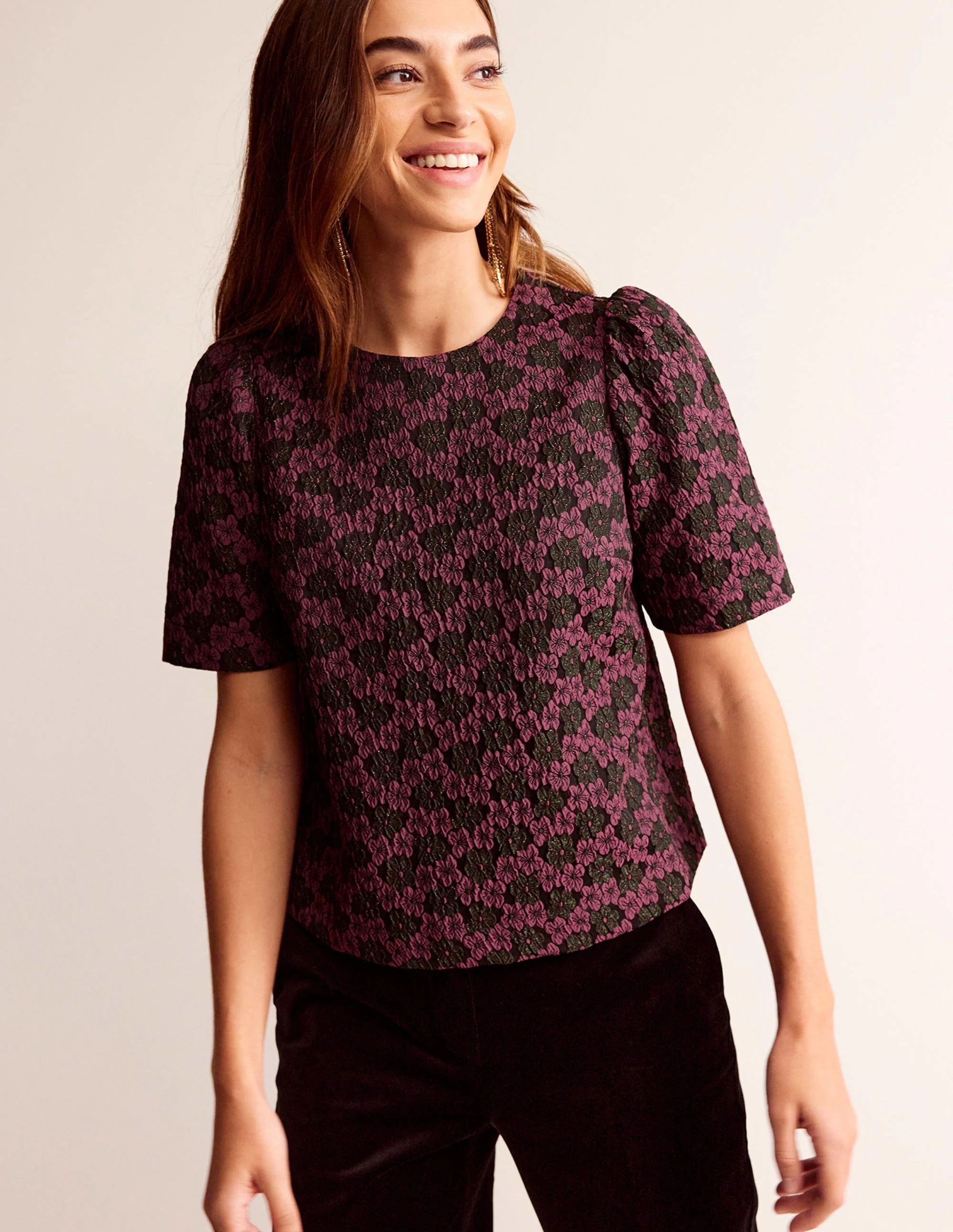 Jacquard Short Sleeve Top-Jacquard Floral