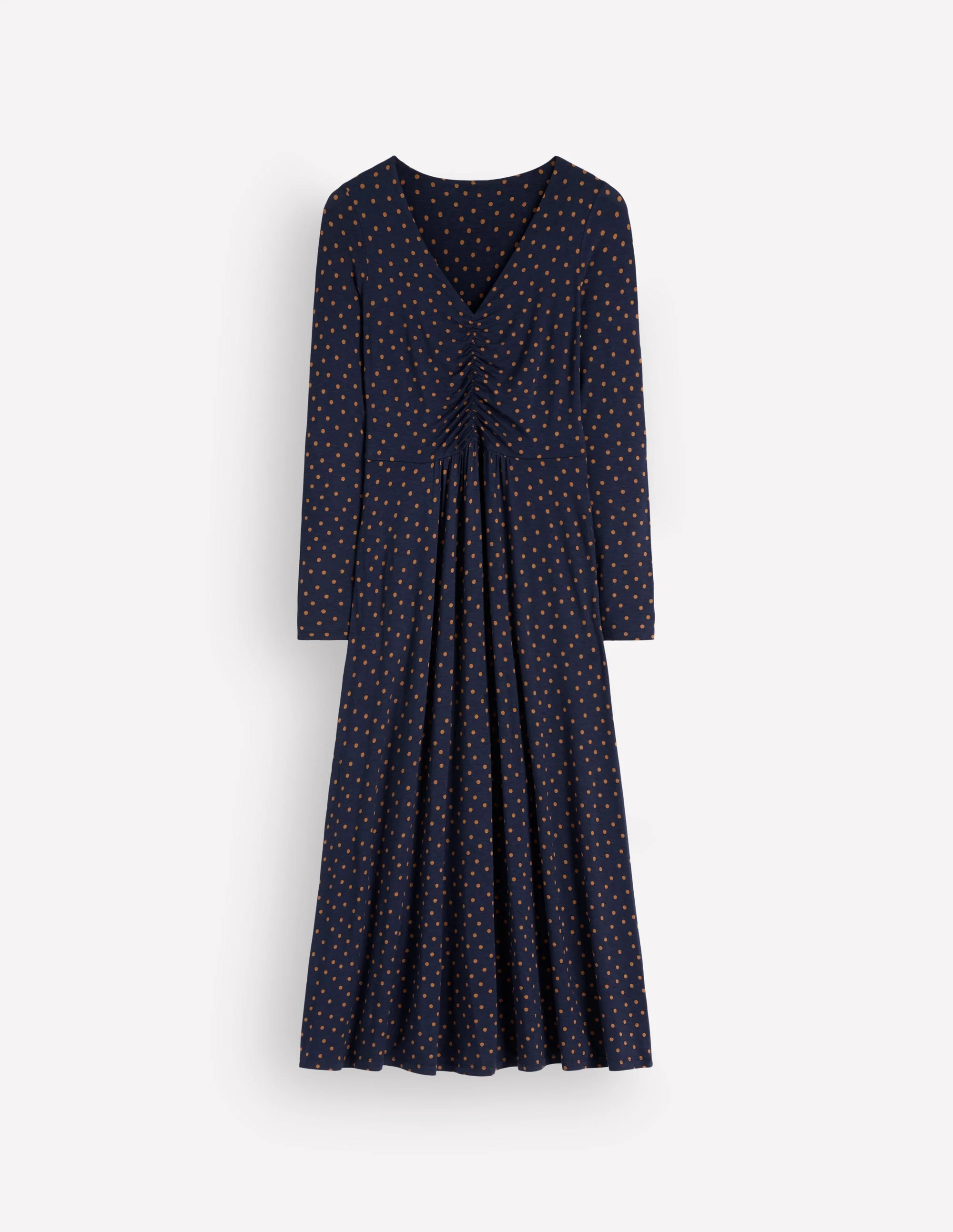 Jasmine Ruched Jersey Dress-French Navy, Painted Dot Space - Image 4