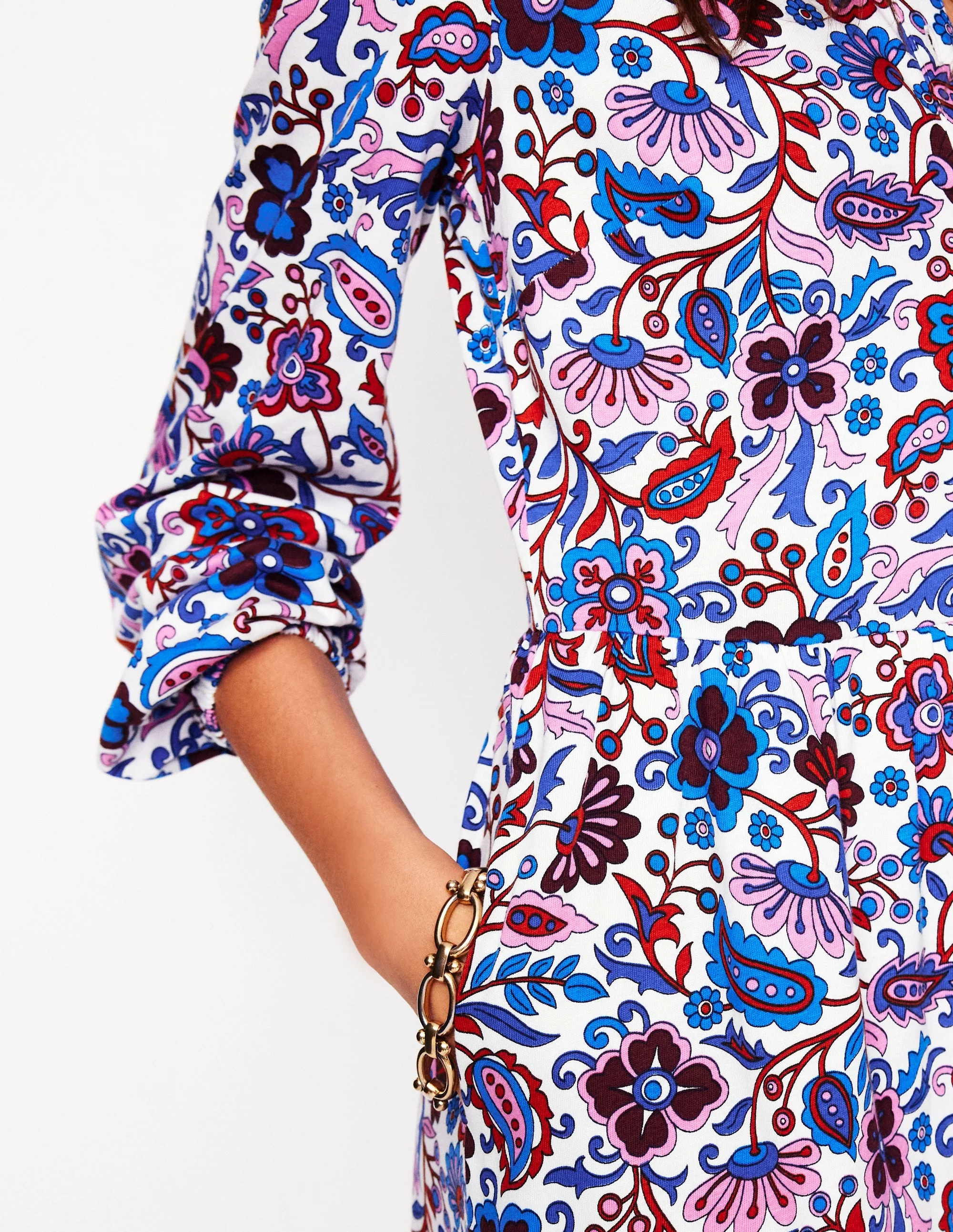 Jemima Tiered Jersey Dress-Ivory, Oriental Paradise - Image 2