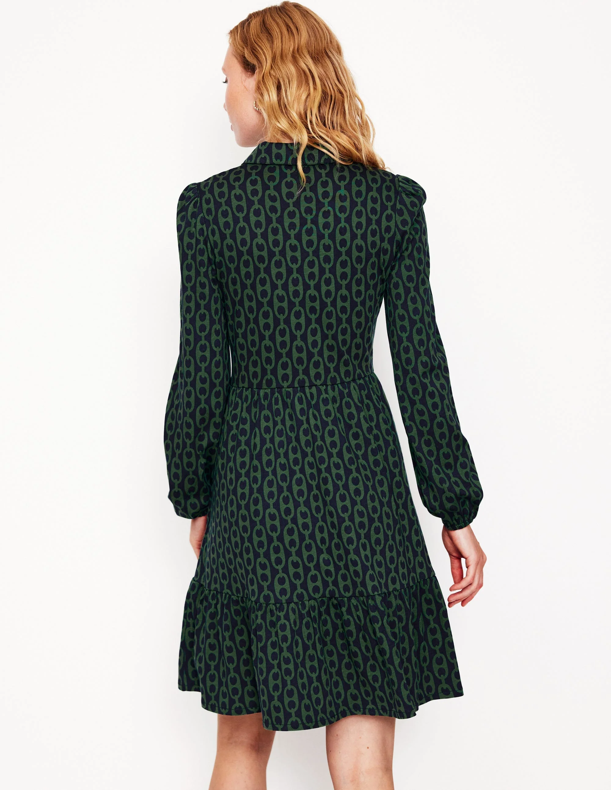 Jemima Tiered Jersey Dress-Pine, Geo Chain - Image 3