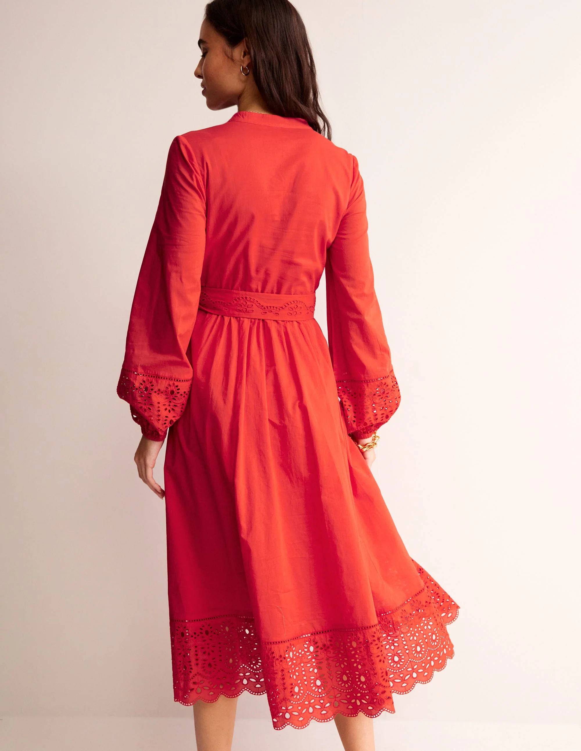 Jen Broderie Cotton Midi Dress-Vermillion Red - Image 3