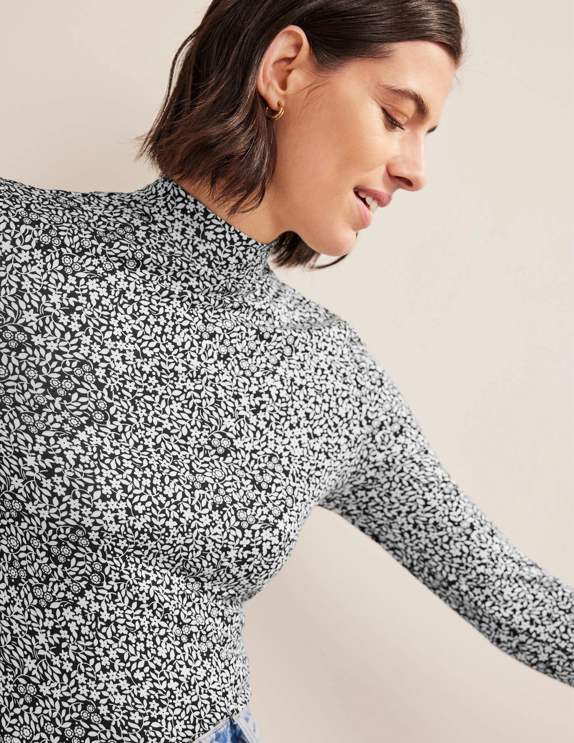 Jersey High Neck Top-Black, Sunflower - Image 4