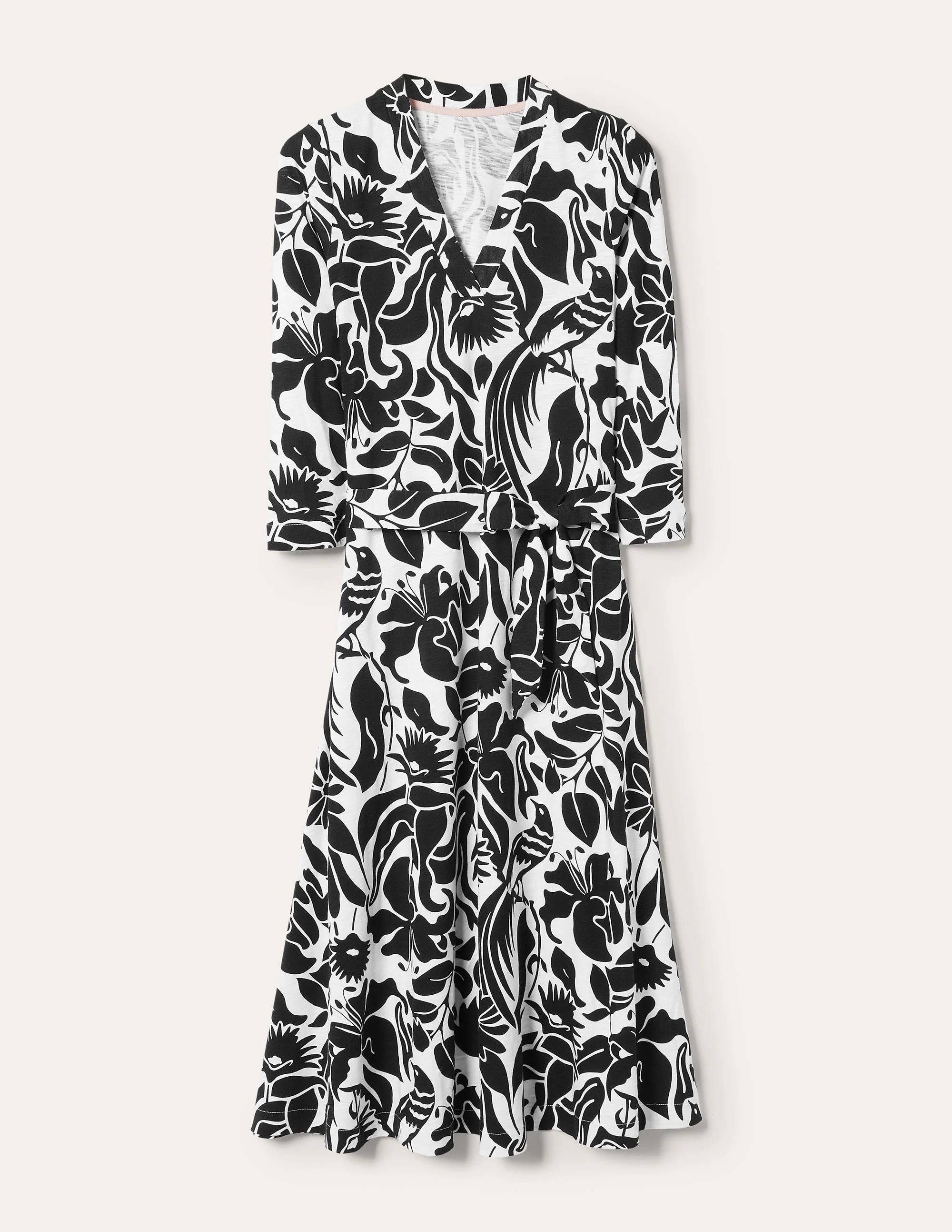 Jersey Kaftan Midi Dress-Black Oriental Bird - Image 6