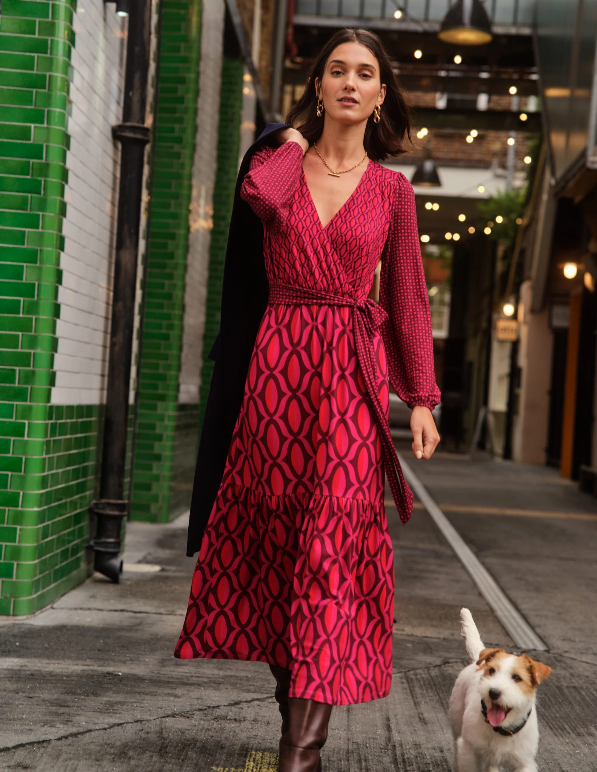 Jersey Maxi Wrap Dress-Vibrant Pink, Geo Valley - Image 5