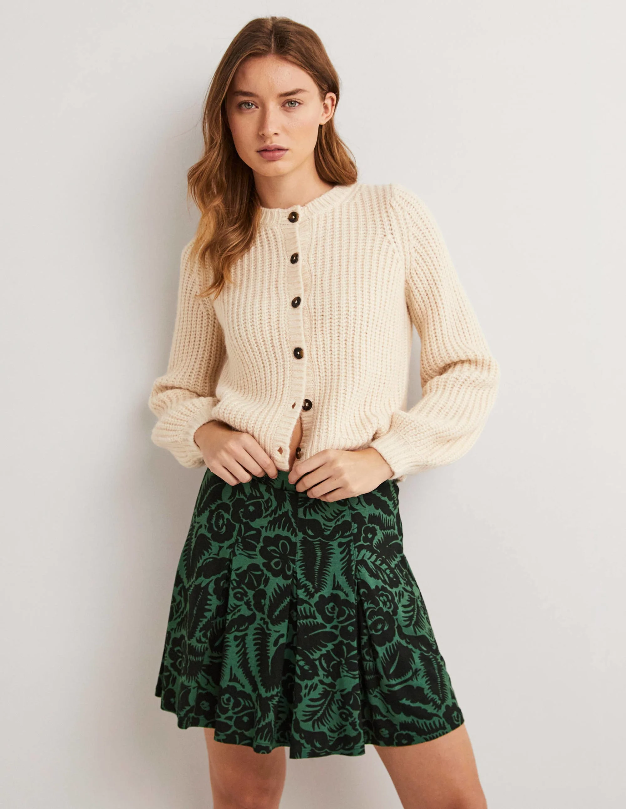 Jersey Mini Skirt-Trekking Green Abstract Garden