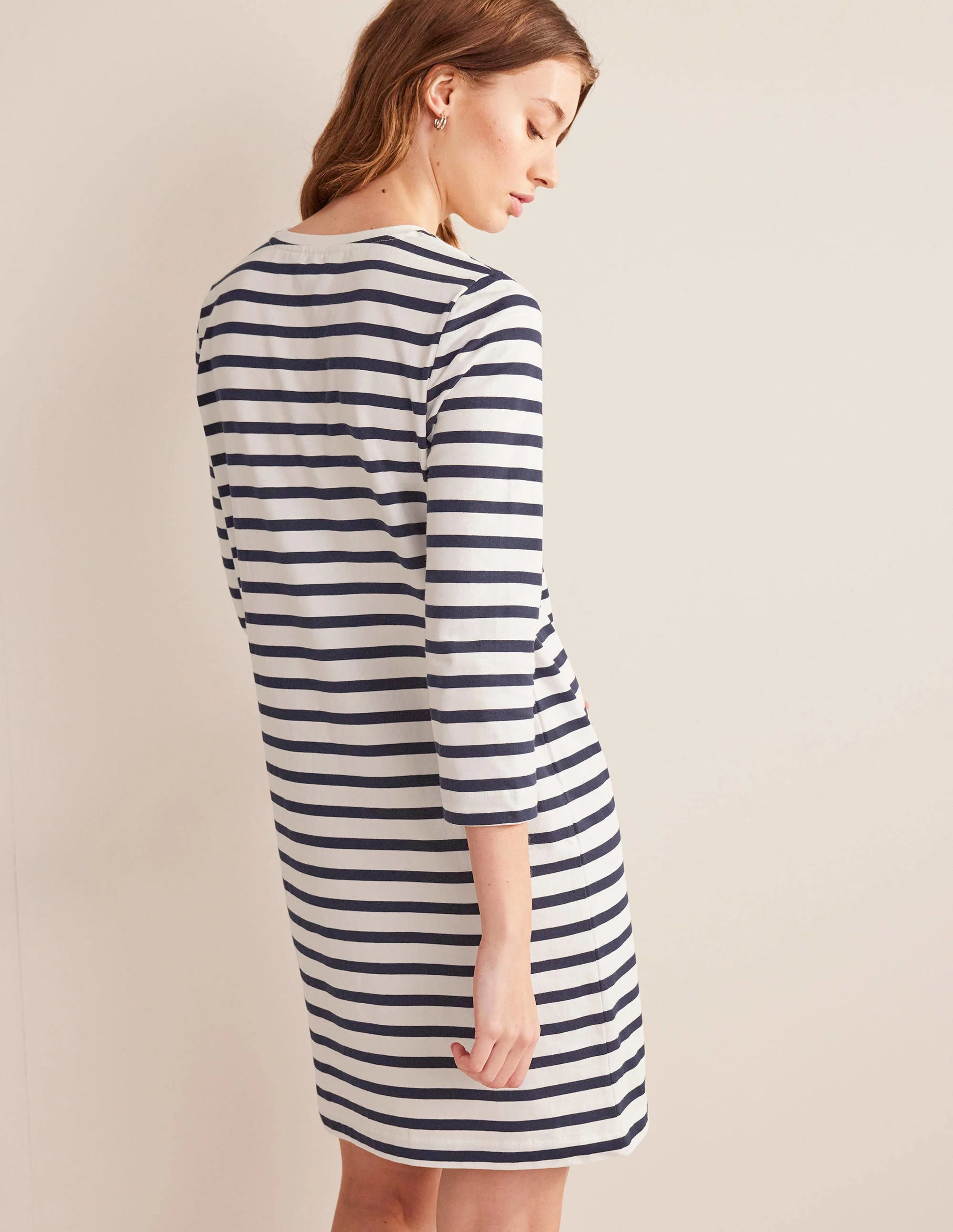 Jersey Mini T-Shirt Dress-Ivory and Navy Stripe - Image 3