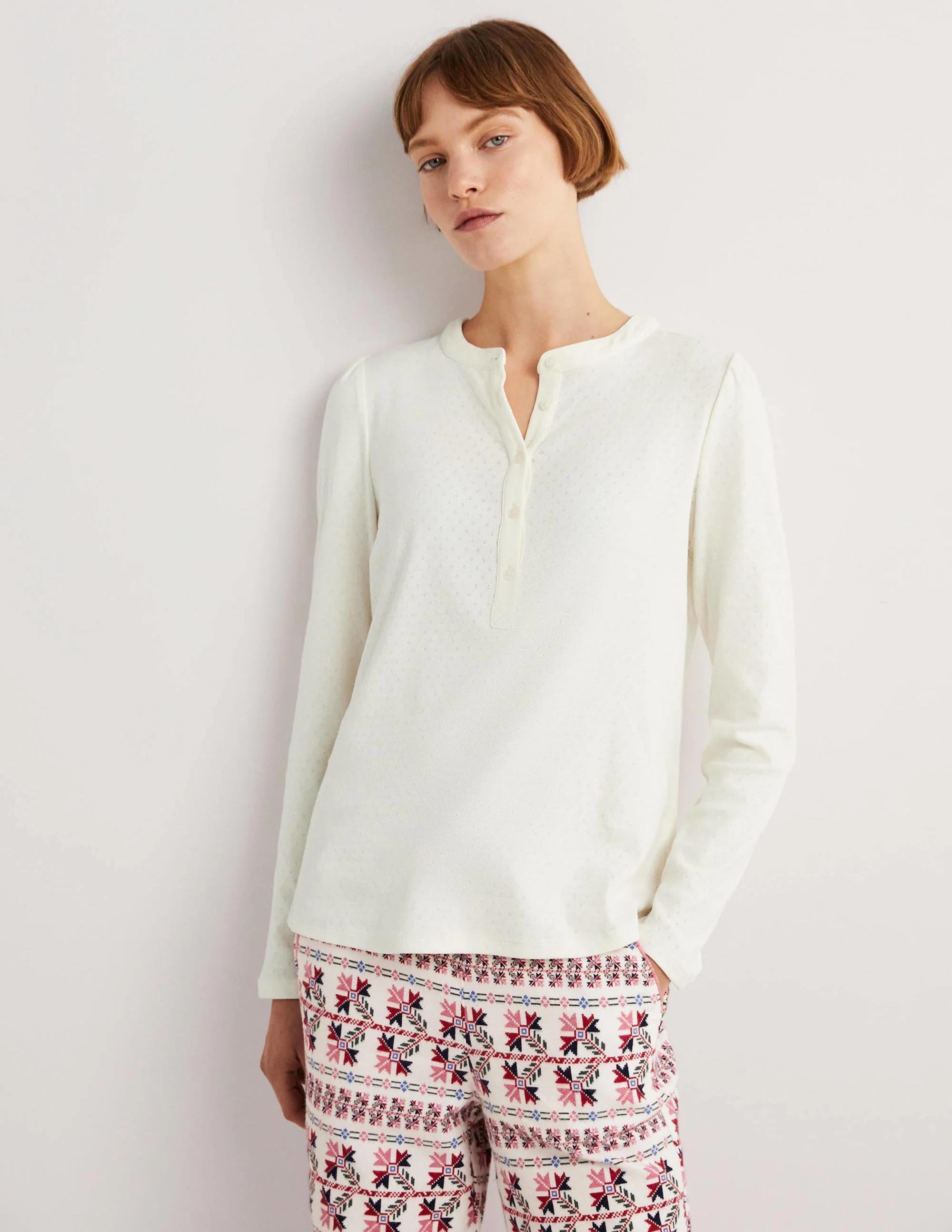 Jersey Puff Sleeve Henley-Ivory - Image 3