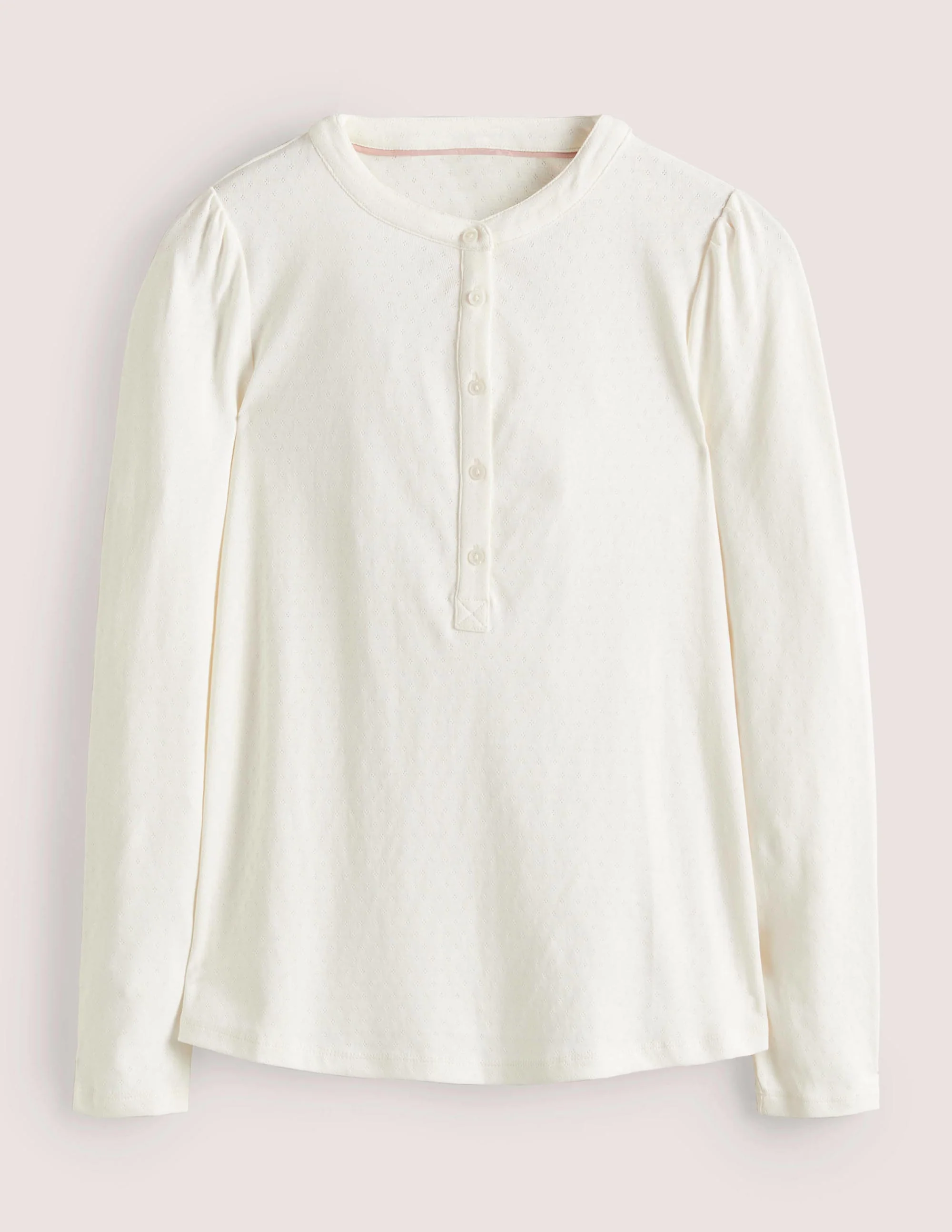 Jersey Puff Sleeve Henley-Ivory - Image 4
