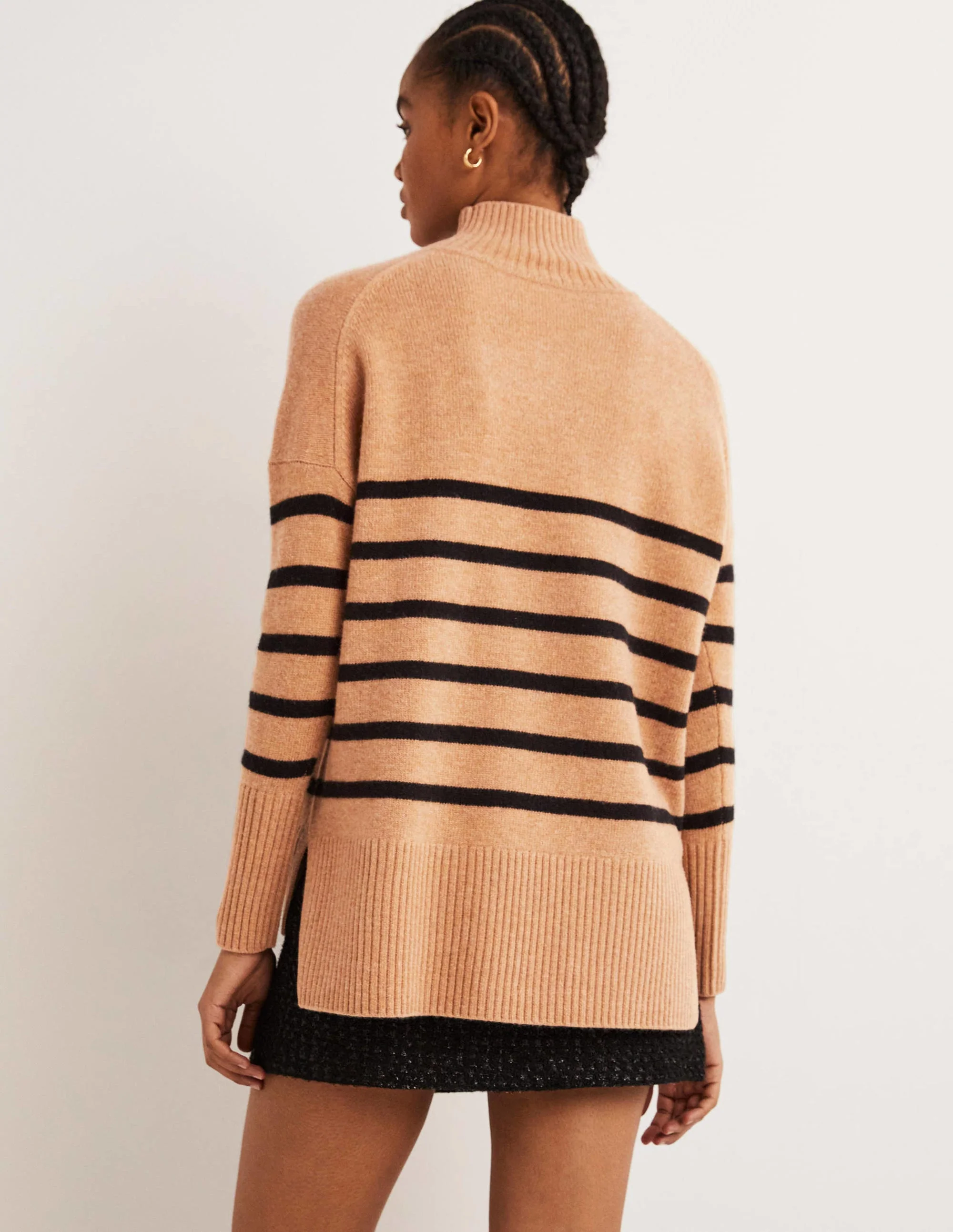 Jessica Oversized Jumper-Camel Melange, Black Stripe - Image 3