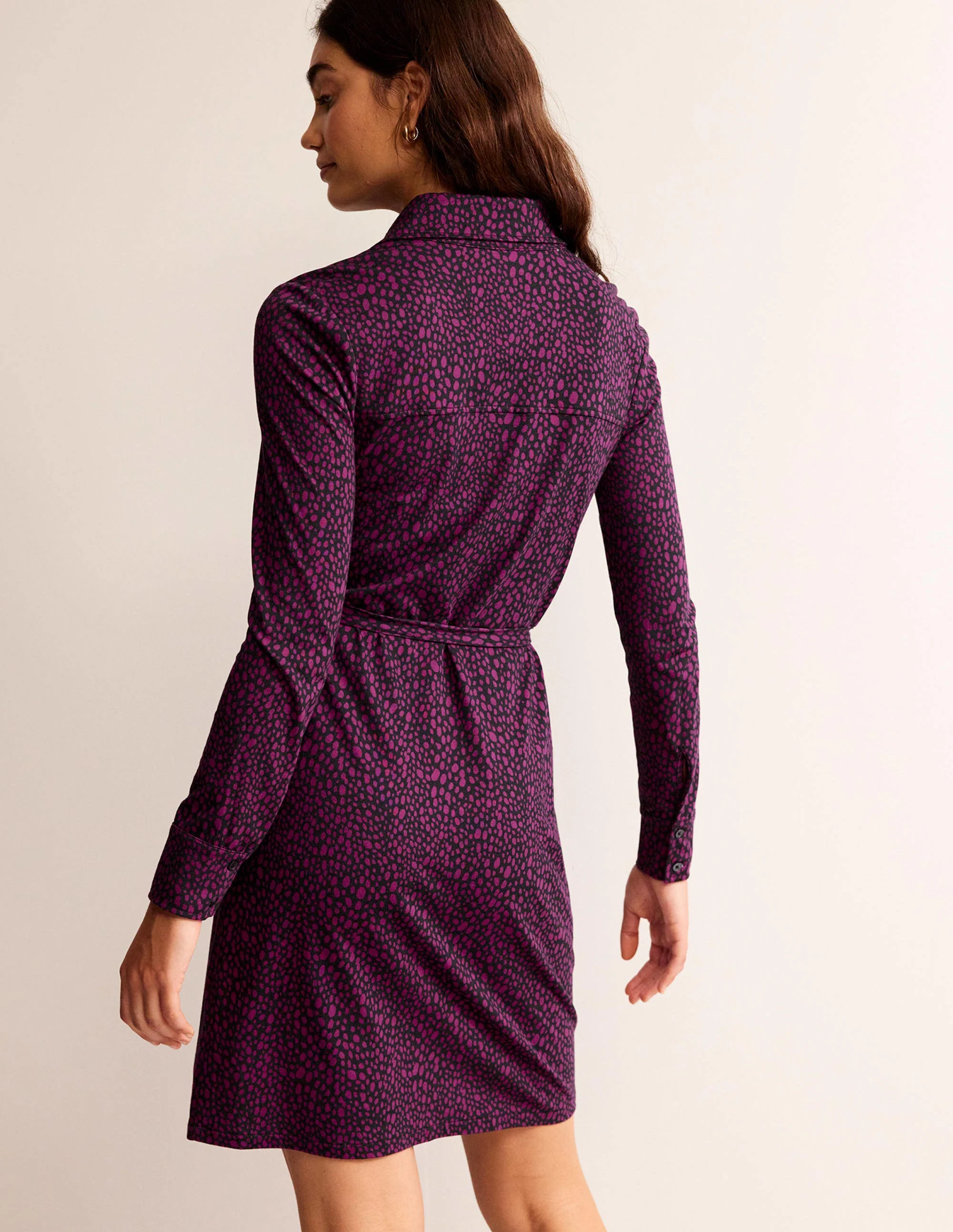 Jessie Jersey Shirt Dress-Damson Berry, Animal Spot - Image 3