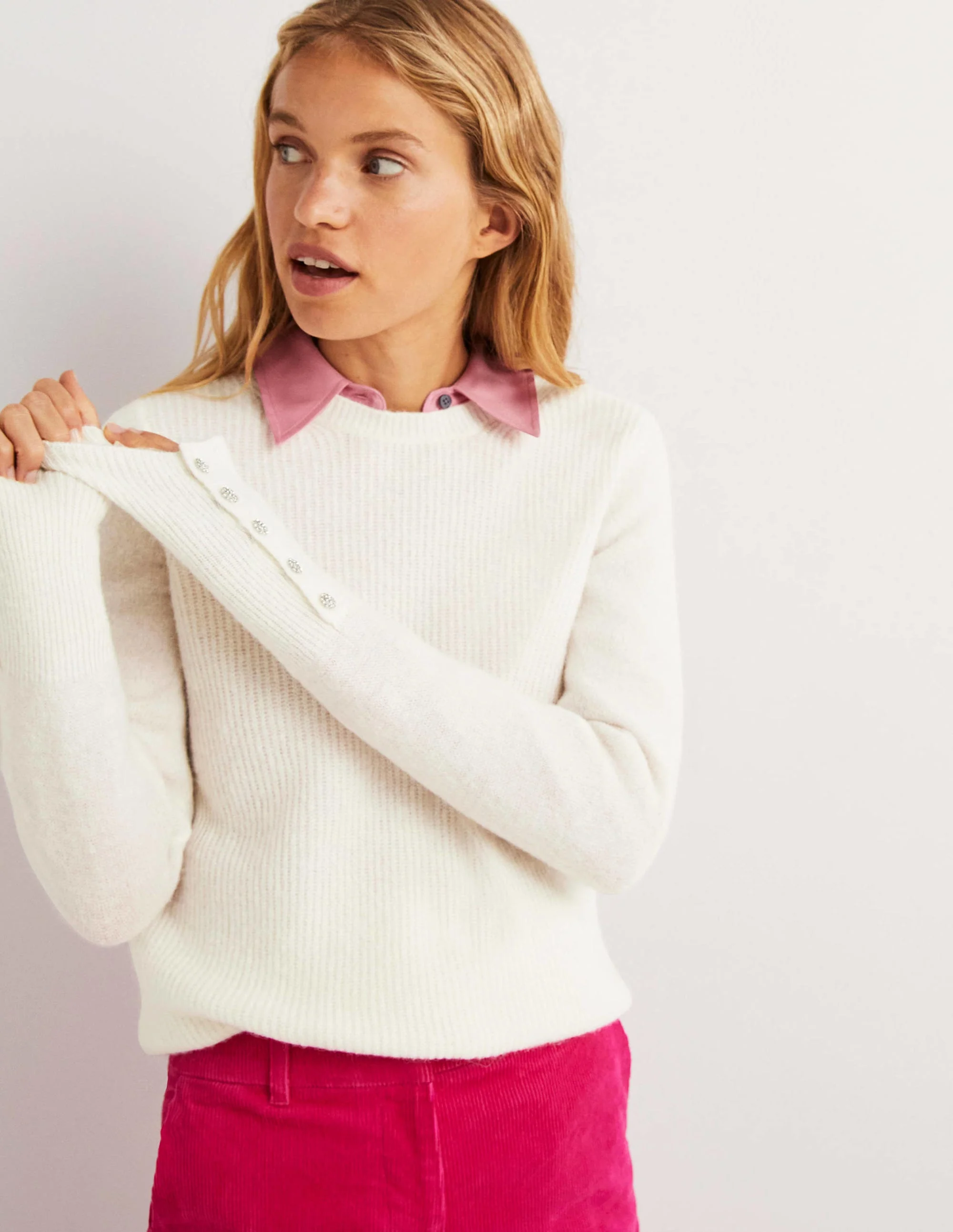 Jewel Button Fluffy Jumper-Ivory - Image 5