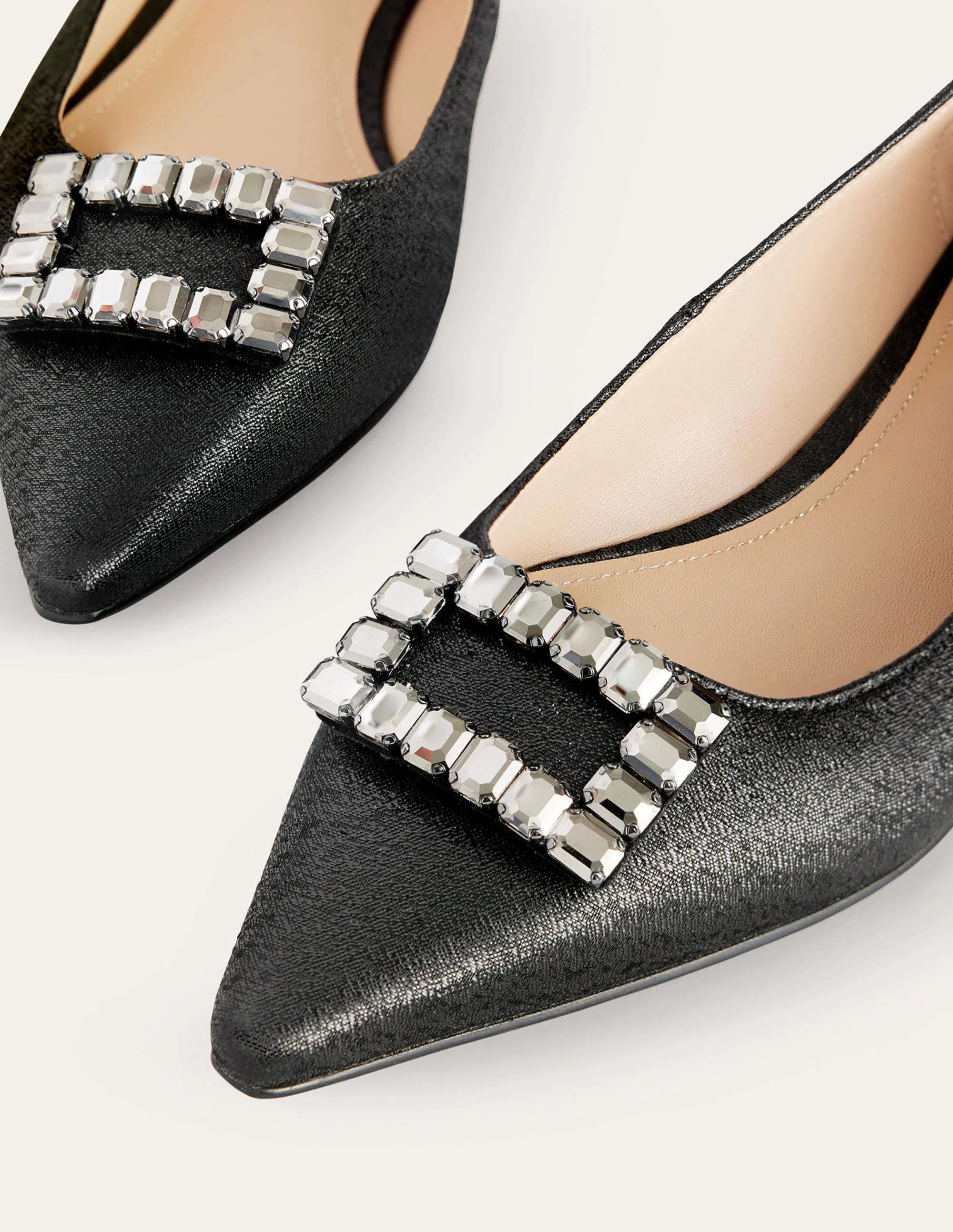 Jewelled-Buckle Flats-Black Metallic - Image 4