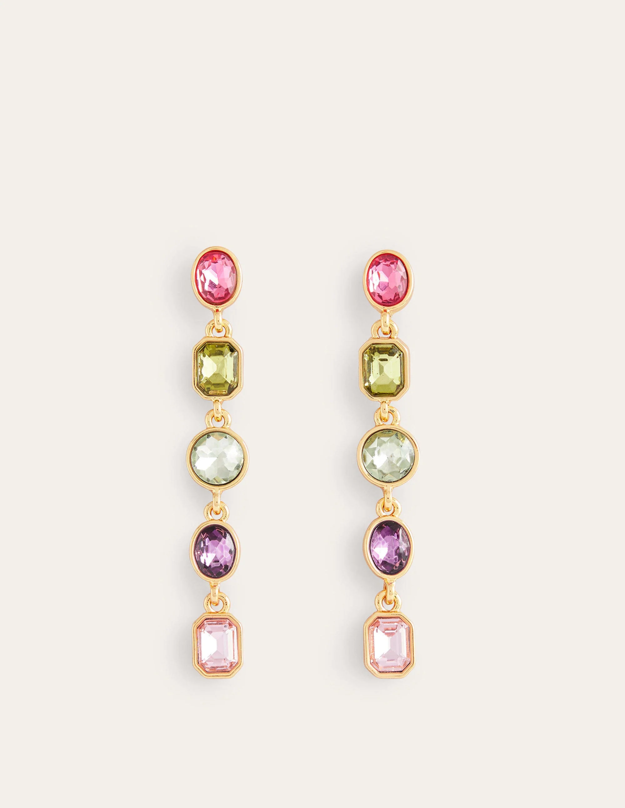 Jewelled Drop Earrings-Pink Multi - Image 2