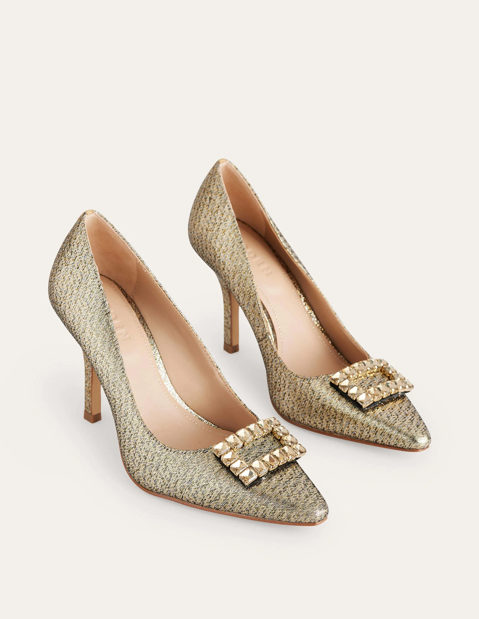 Jewelled Heeled Court Shoes-Gold Metallic - Image 3