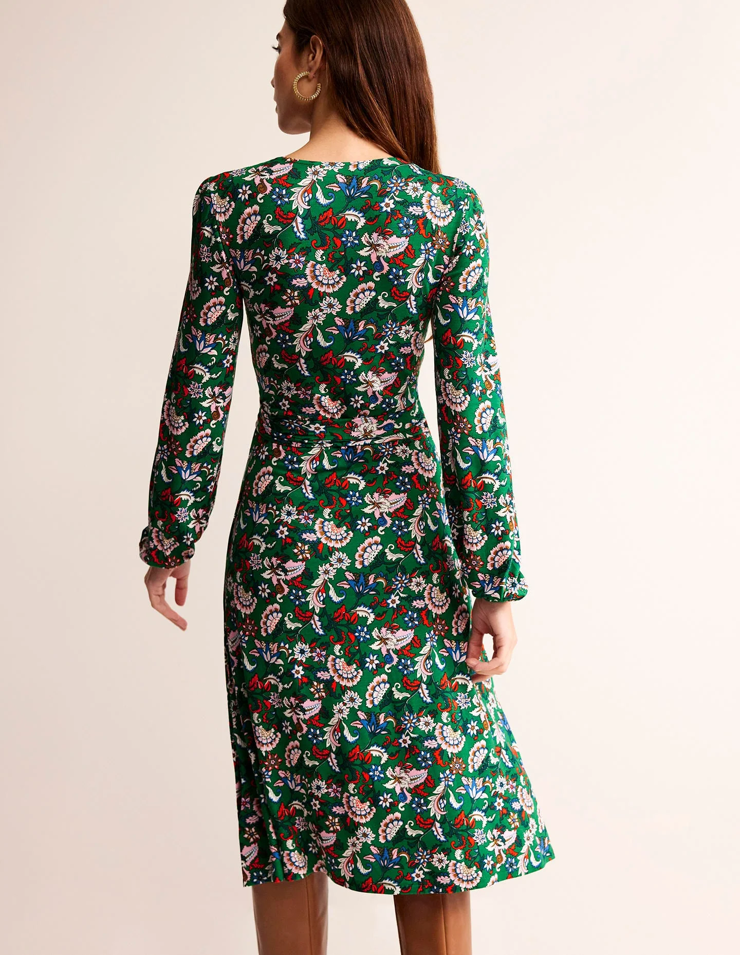 Joanna Jersey Midi Wrap Dress-Green, Botanical Bunch - Image 3