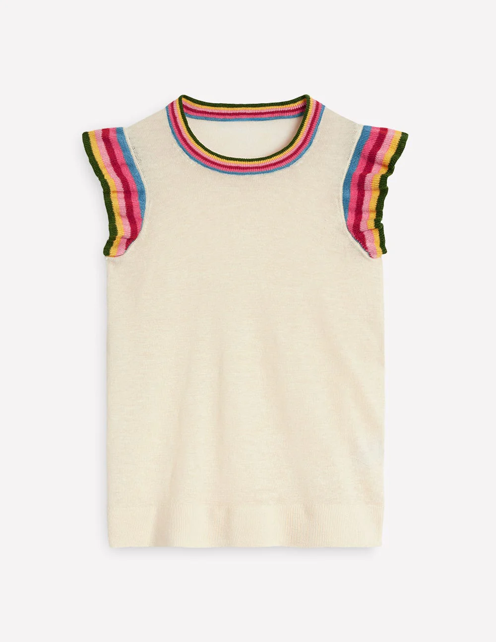 Josie Frilled Linen Tank-Warm Ivory, Multi Stripe - Image 6
