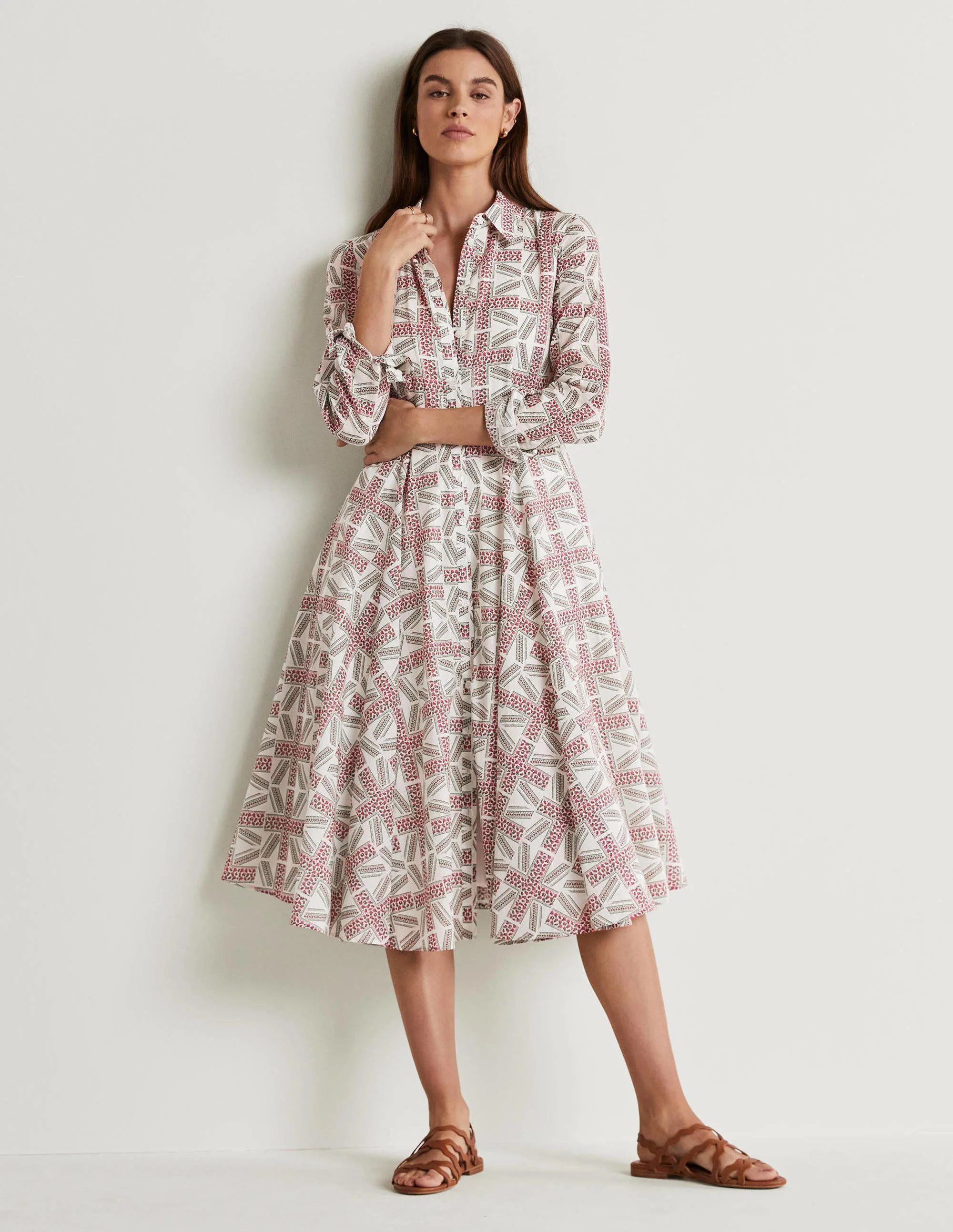 Jubilee Midi Shirt Dress-Ivory, Regal Bloom
