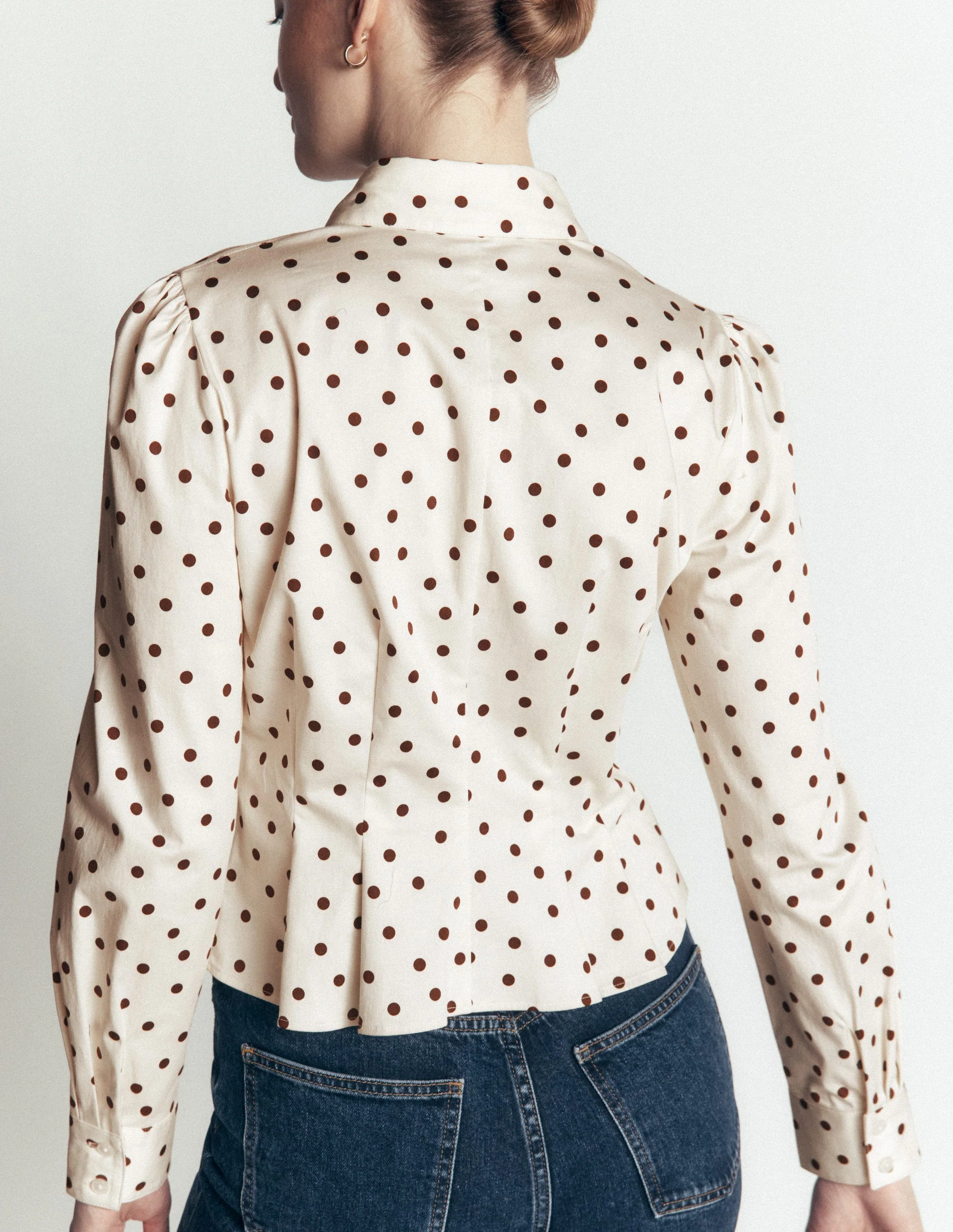 Julia Darted Cotton Shirt-Ivory, Brown Spot - Image 3