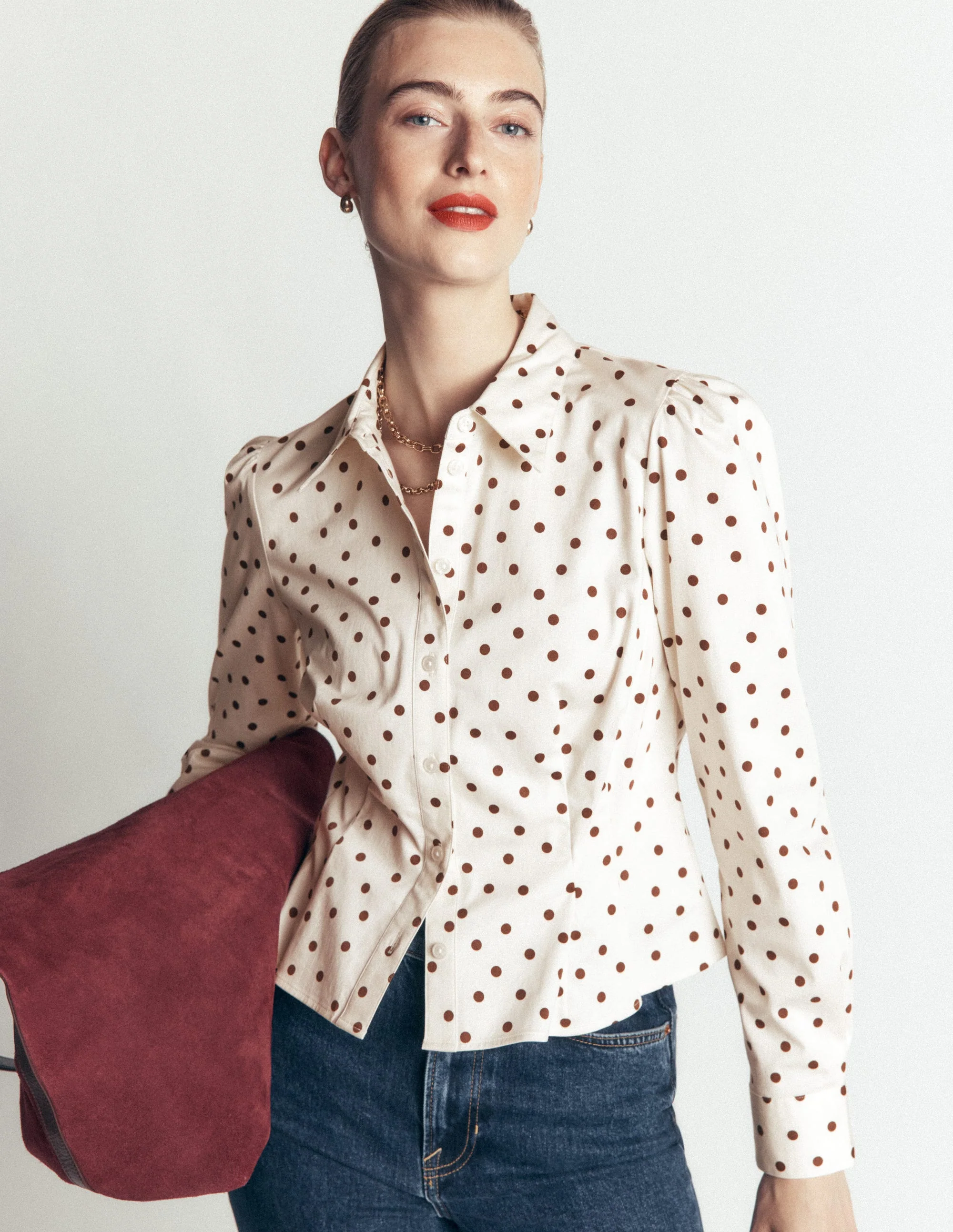 Julia Darted Cotton Shirt-Ivory, Brown Spot - Image 4