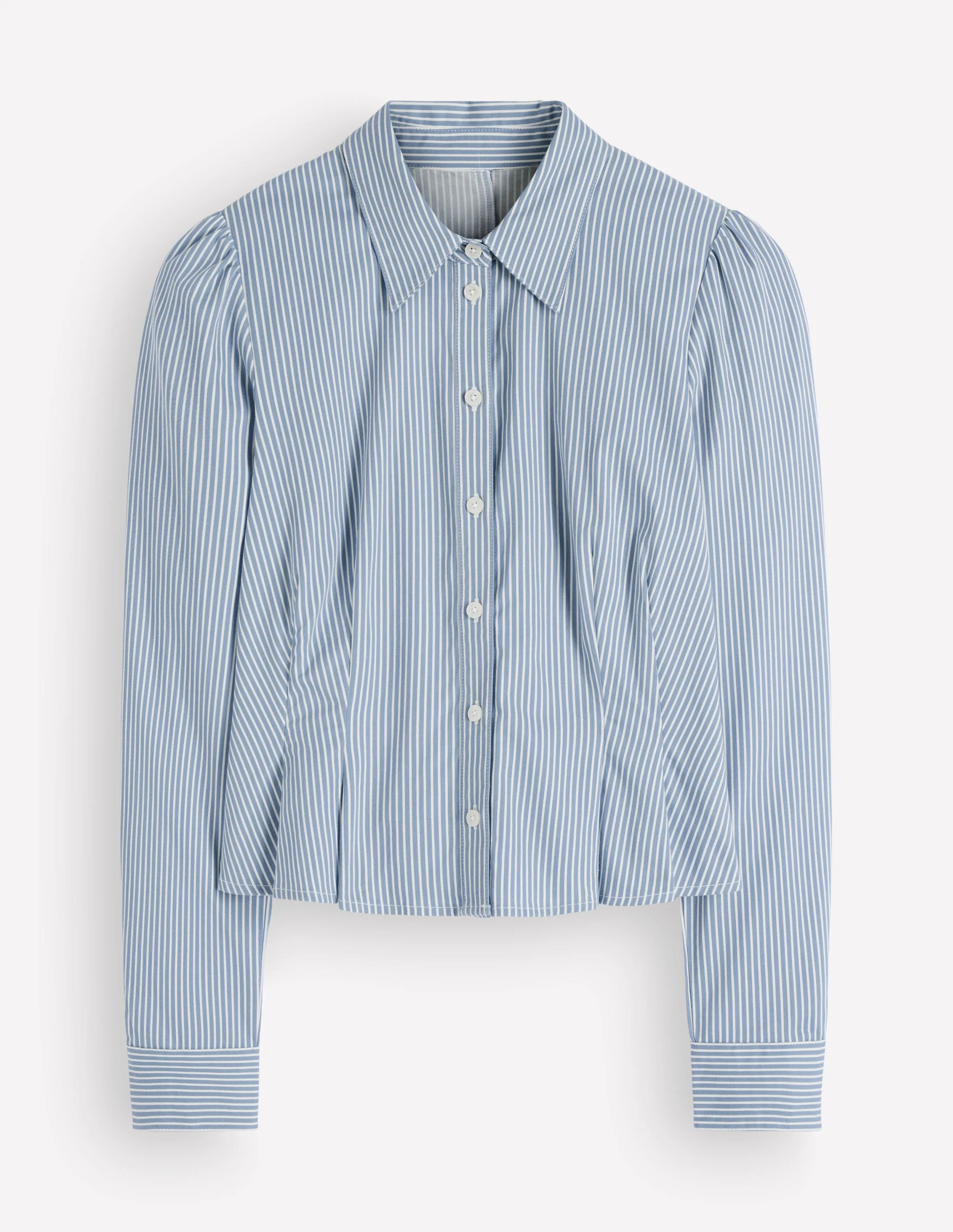 Julia Darted Cotton Shirt-Soft Blue, Ivory Stripe - Image 7
