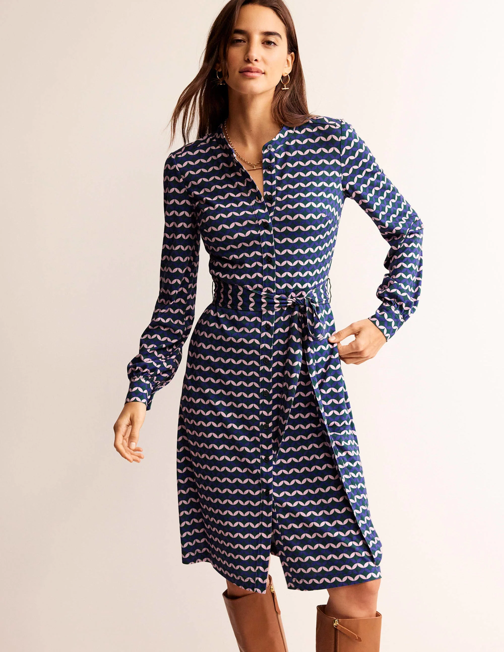 Julia Jersey Shirt Dress-Surf the Web, Diamond Terrace
