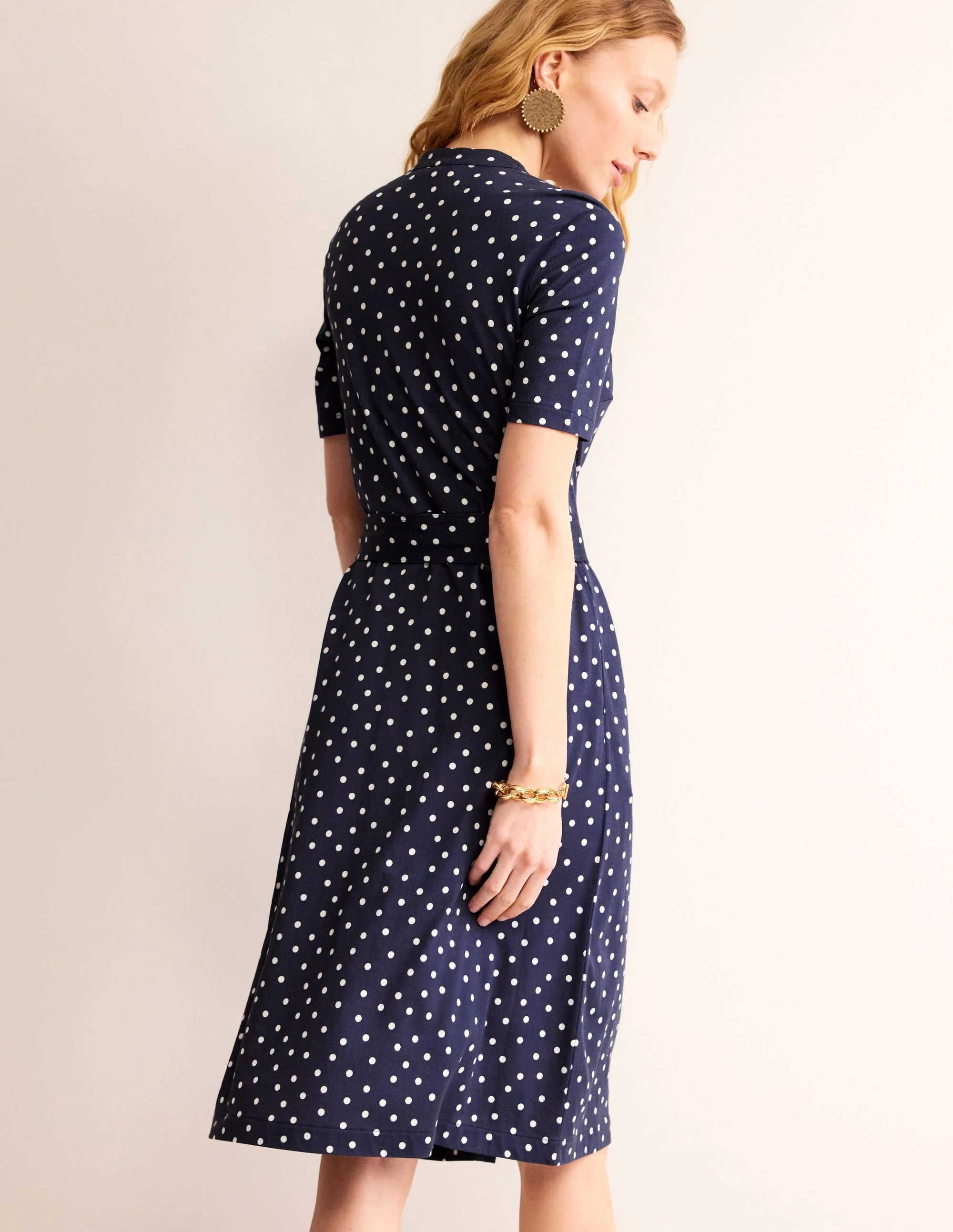 Julia Short Sleeve Shirt Dress-Navy, Scattered Brand Spot - Image 3