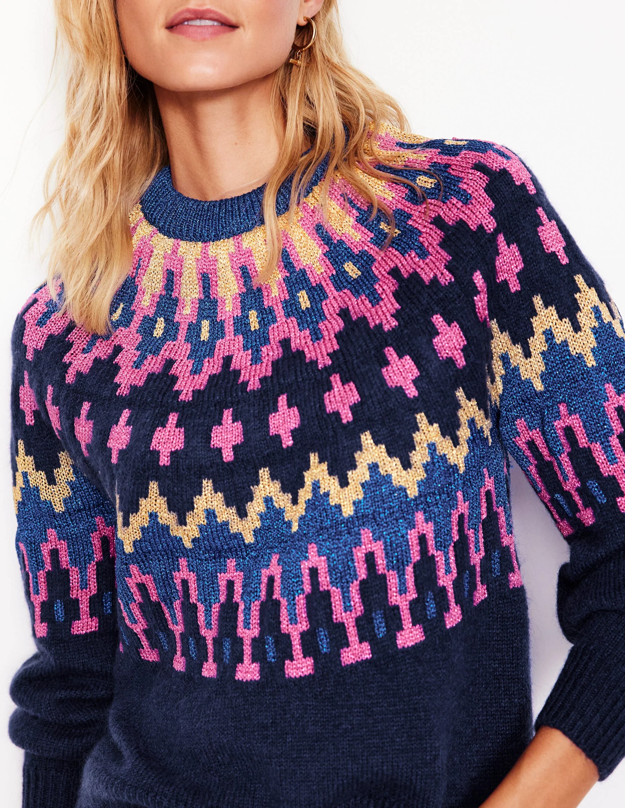 Kat Sparkly Fair Isle Jumper-Navy - Image 2