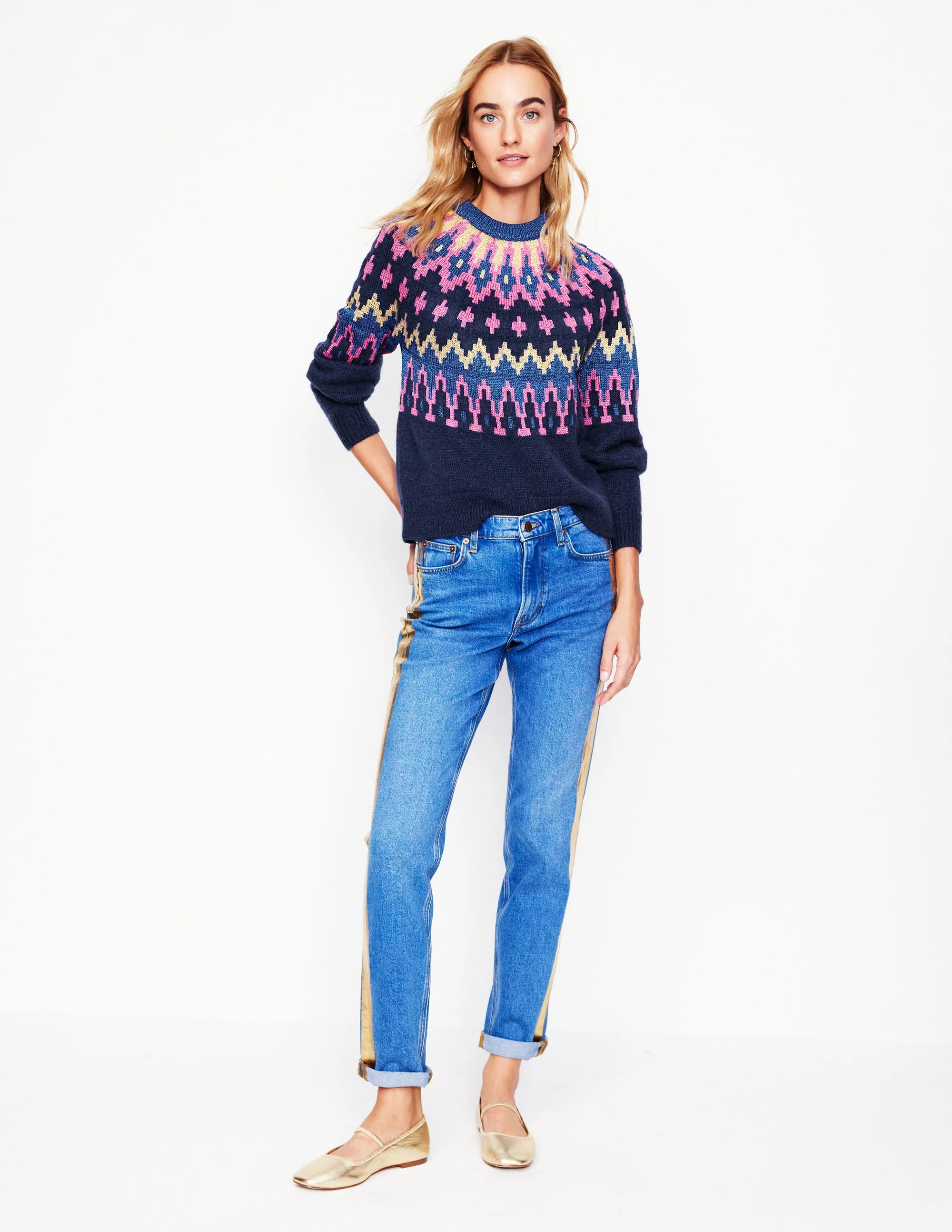 Kat Sparkly Fair Isle Jumper-Navy - Image 5