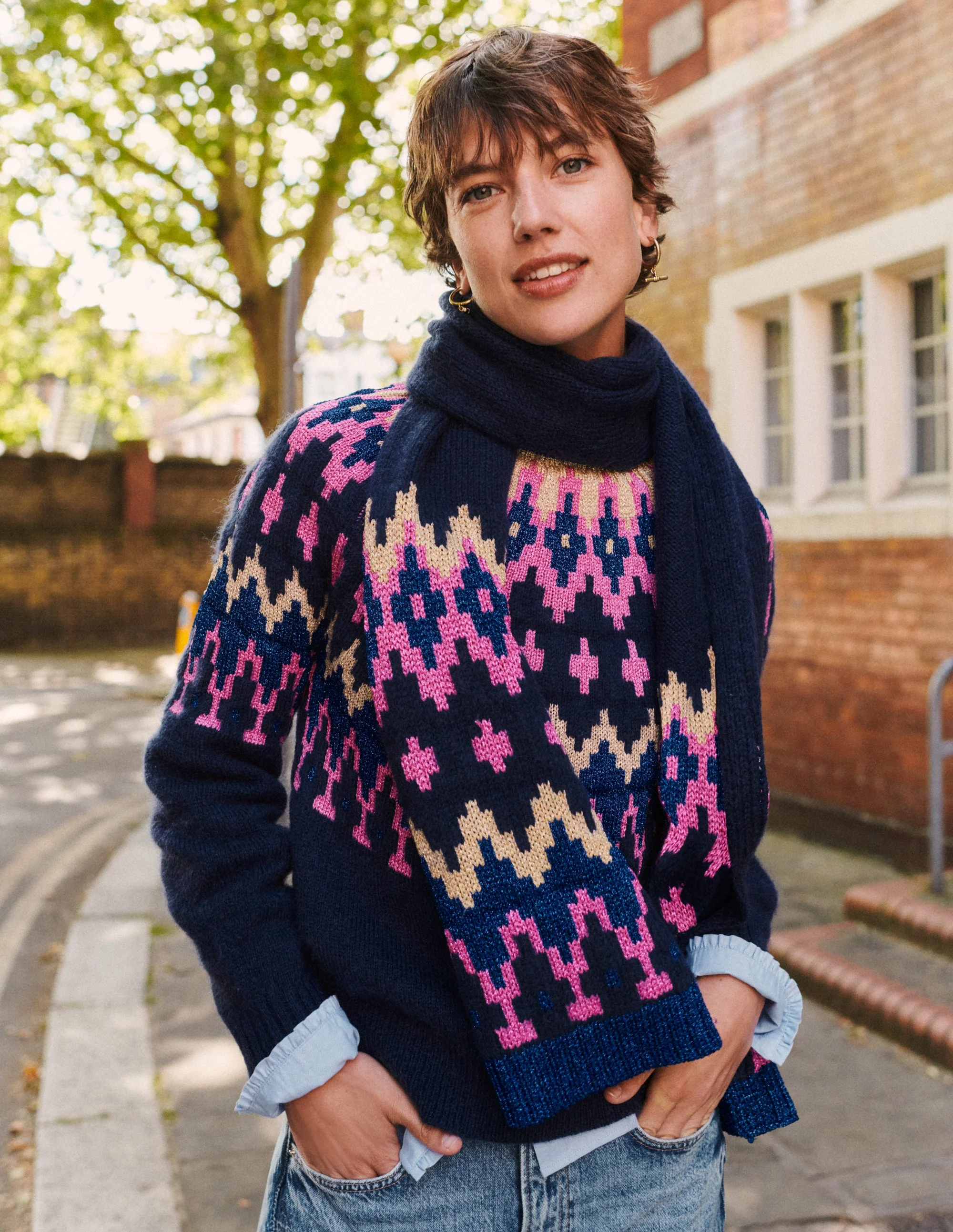 Kat Sparkly Fair Isle Jumper-Navy - Image 7