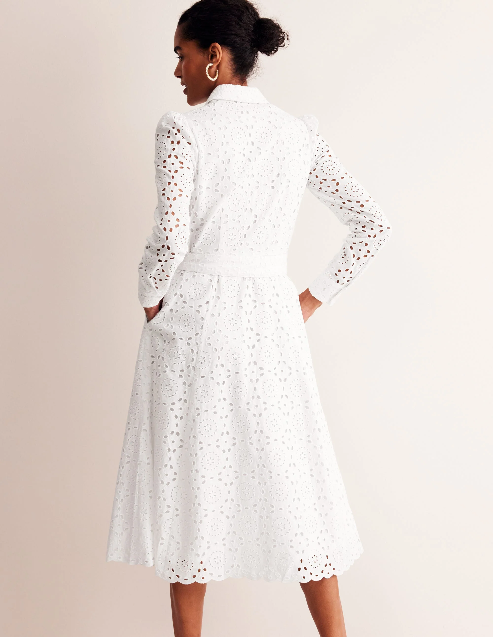 Kate Broderie Midi Shirt Dress-White - Image 3