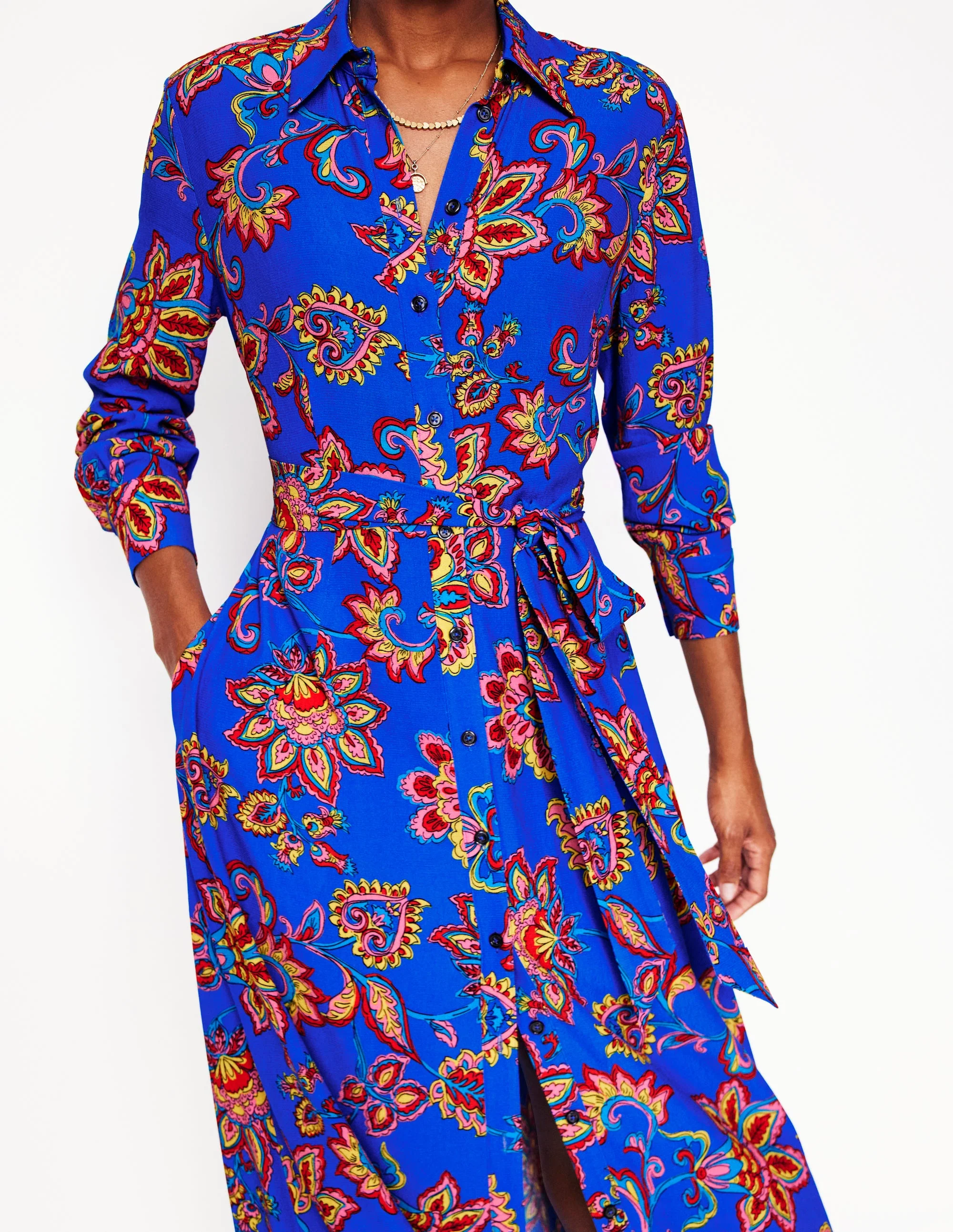 Kate Midi Shirt Dress-Gallery Blue, Whimsical Vine - Image 2