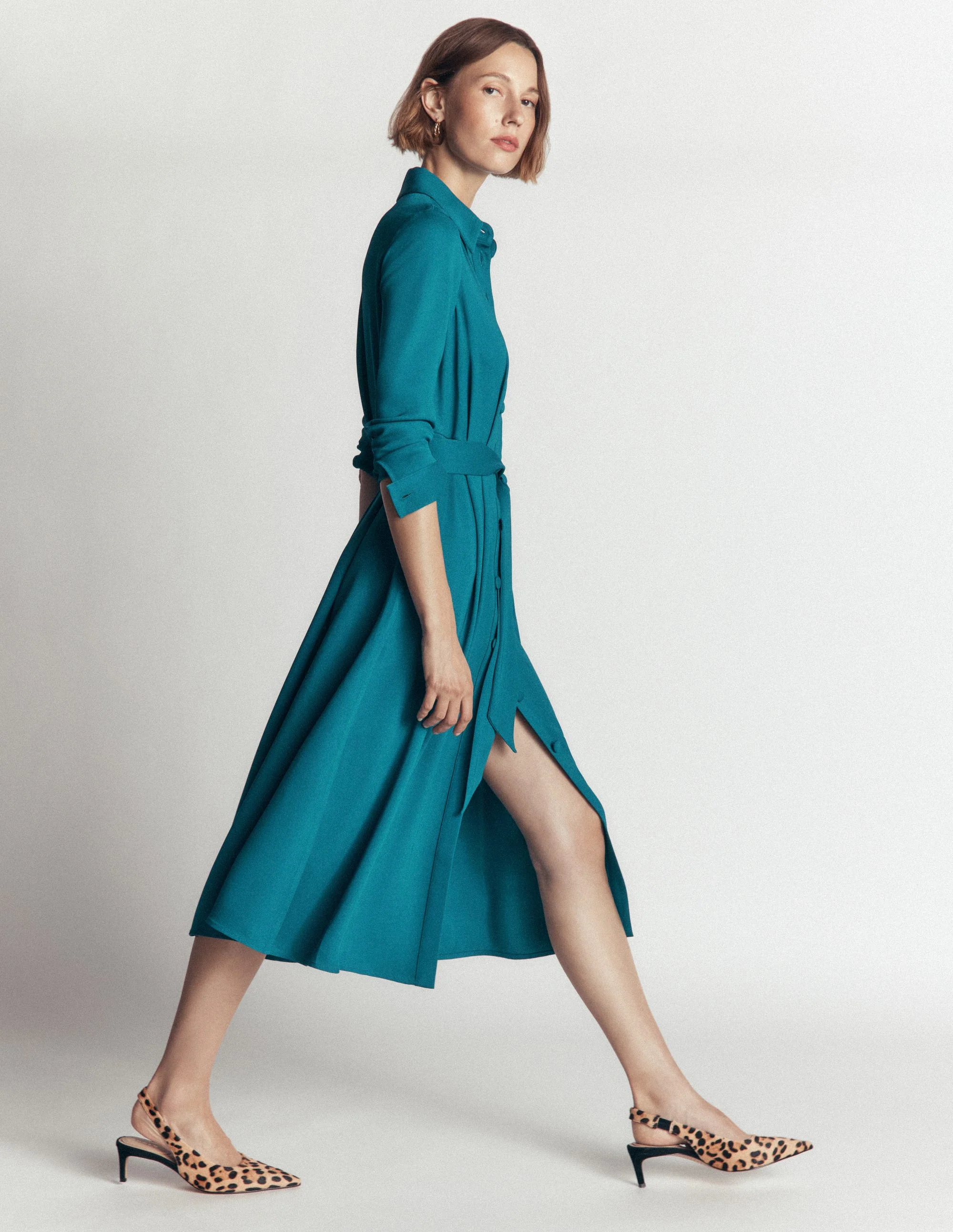 Kate Pleated Shirt Dress-Deep Sea Green