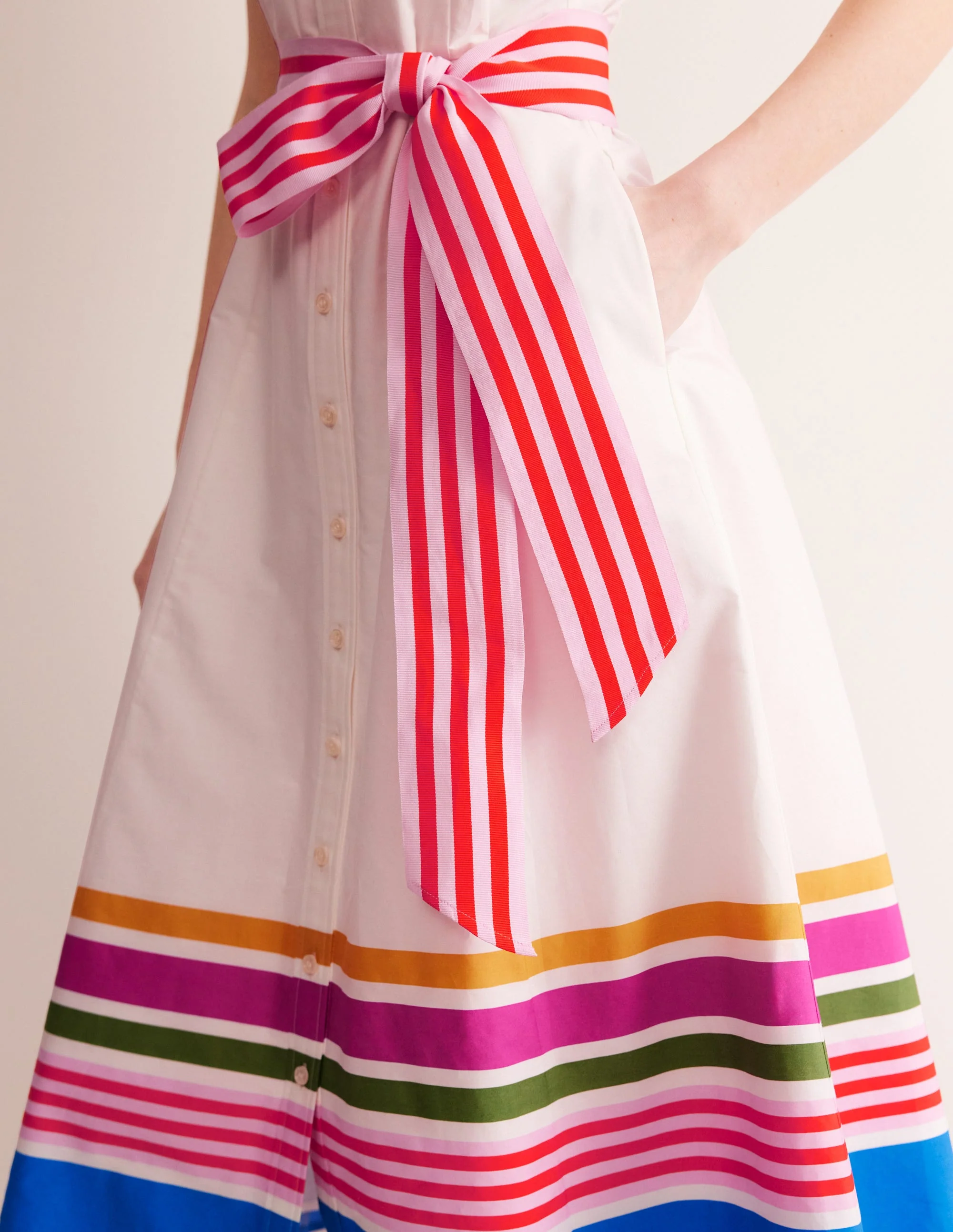 Kate Sleeveless Shirt Dress-Ivory and Multistripe - Image 2