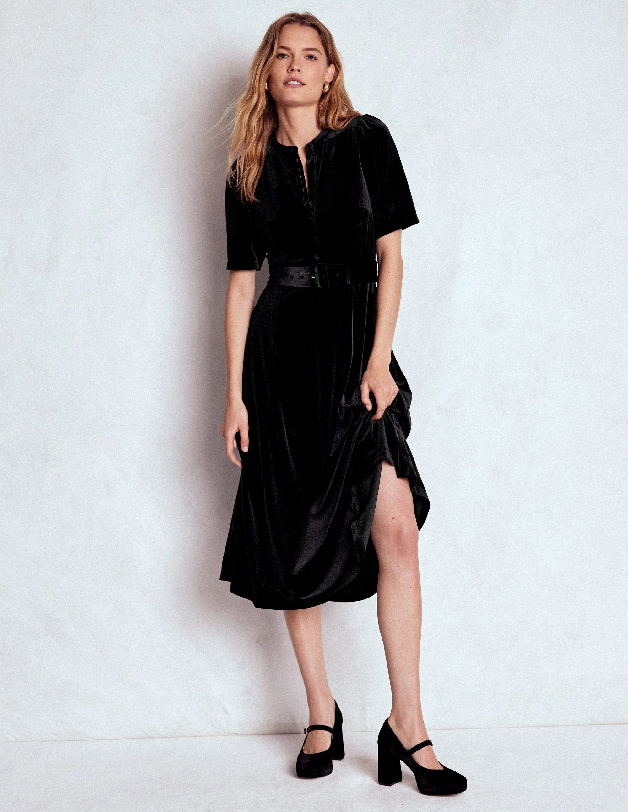 Kate Velvet Shirt Dress-Black - Image 5