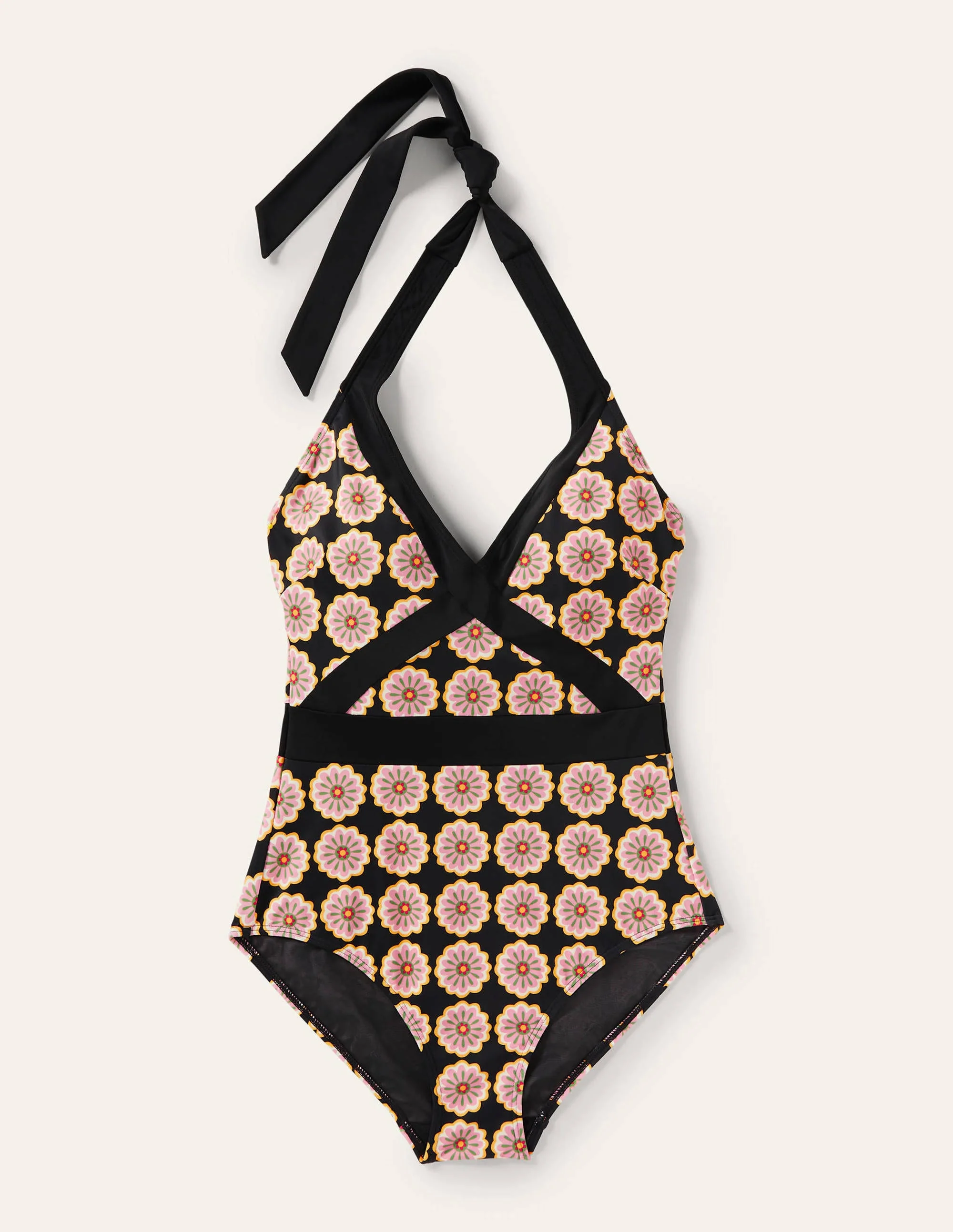 Kefalonia Halterneck Swimsuit-Black, Opulent Flower - Image 5