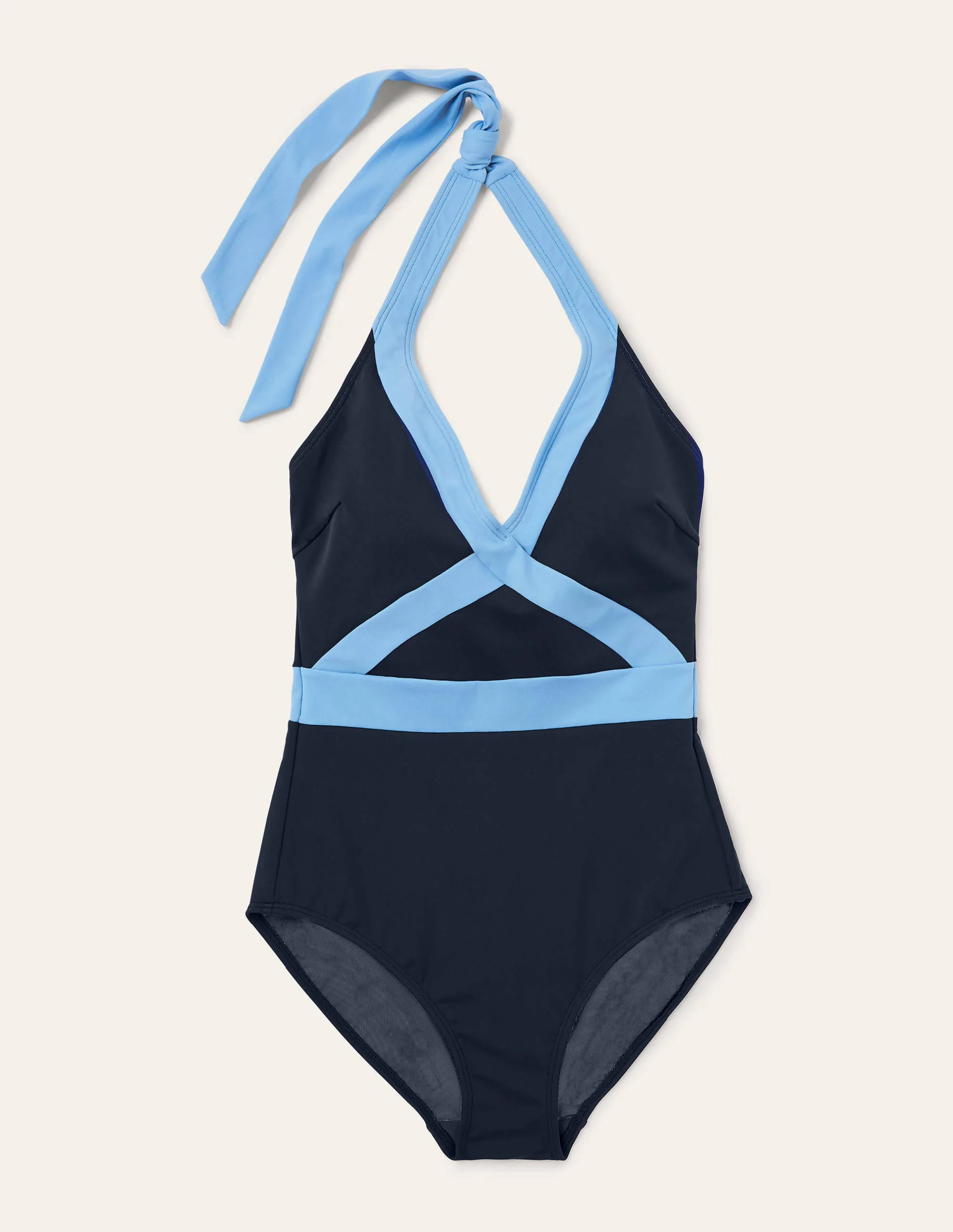 Kefalonia Halterneck Swimsuit-French Navy Colourblock - Image 5