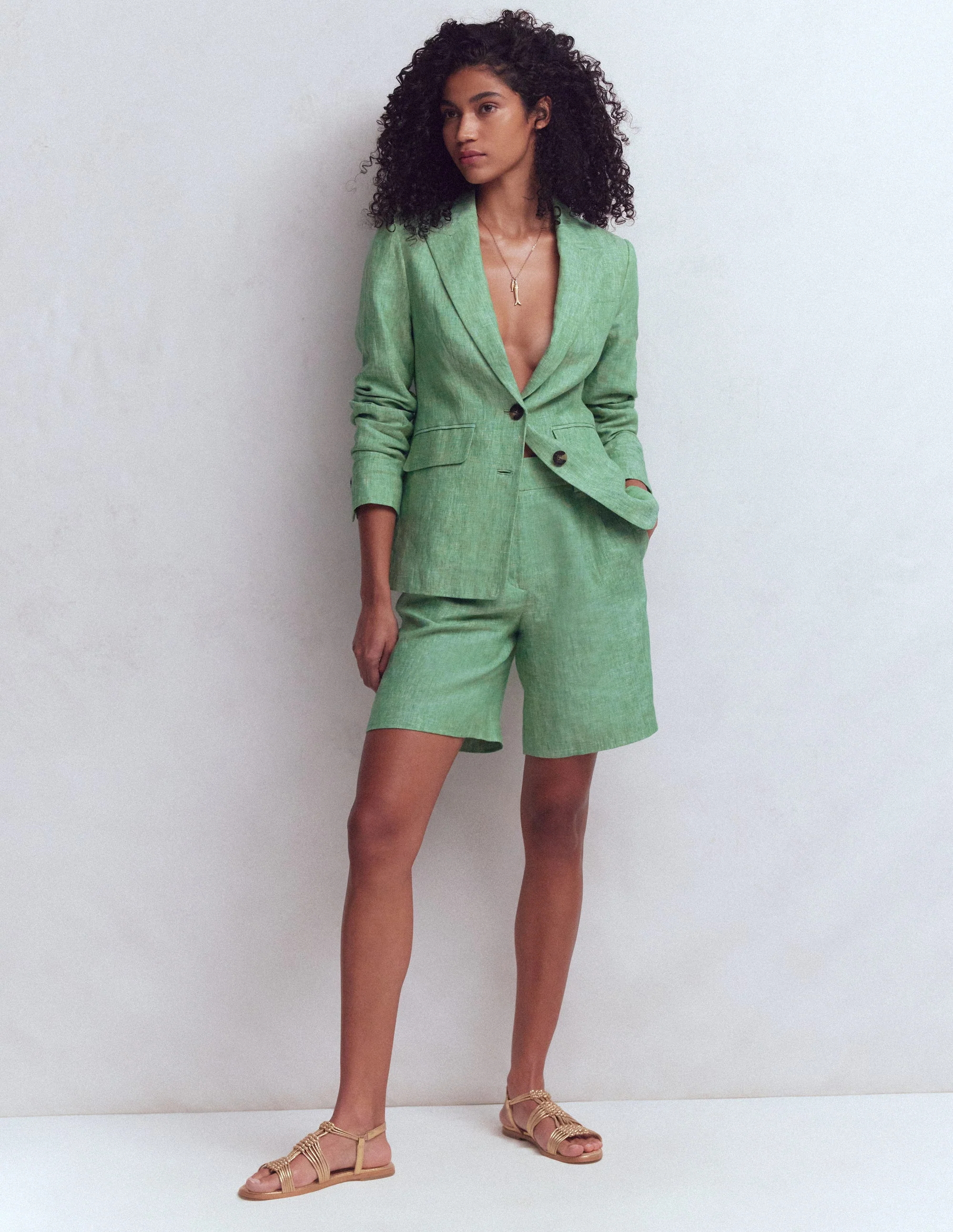 Kensington Linen Shorts-Aloe Green Chambray - Image 4
