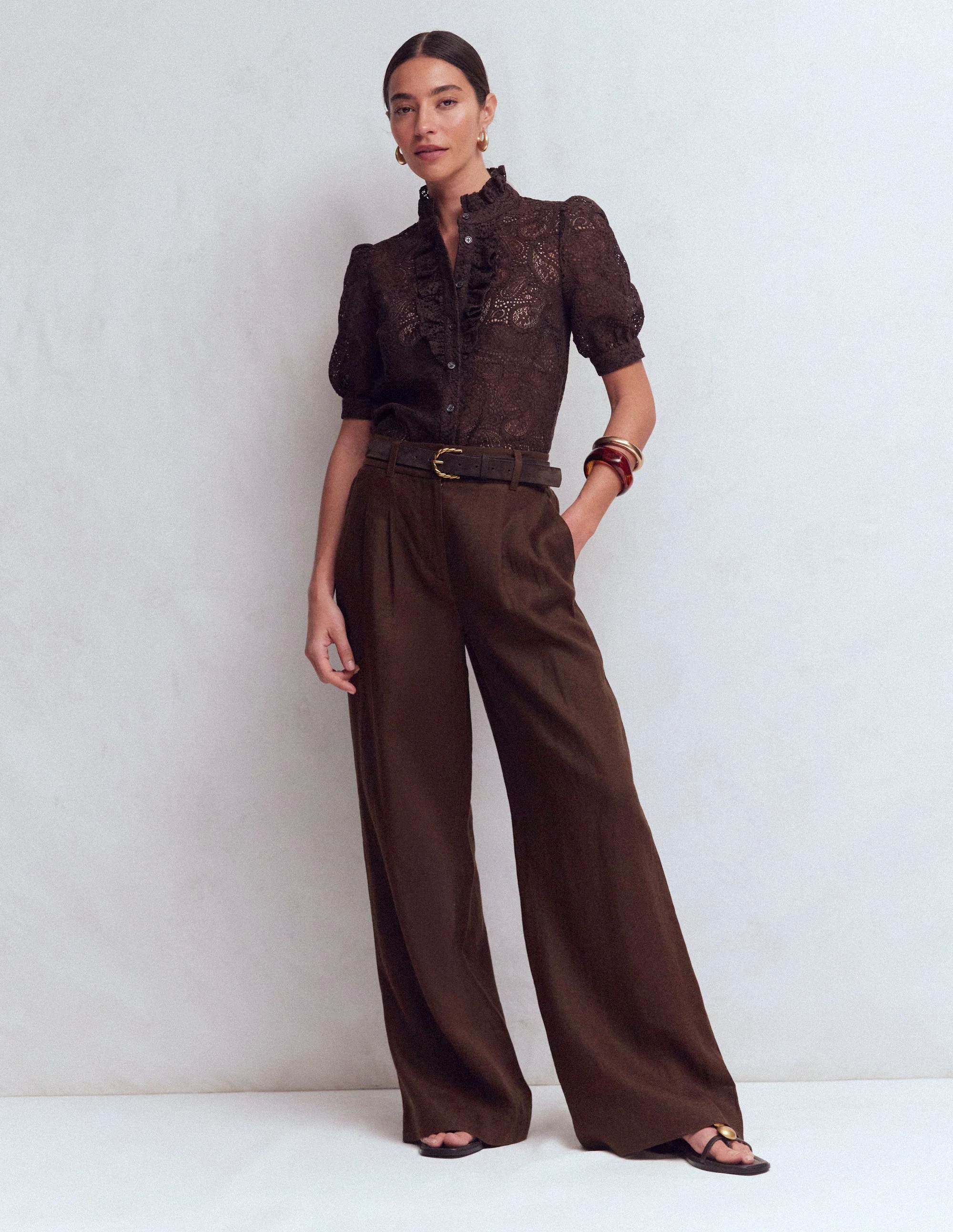 Kensington Linen Trousers-Bitter Chocolate - Image 5