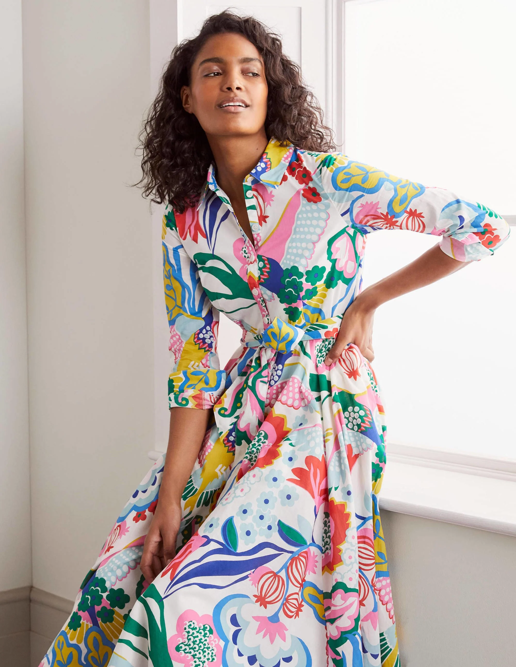 Kitty Midi Shirt Dress-Ivory, Exotic Escape - Image 2