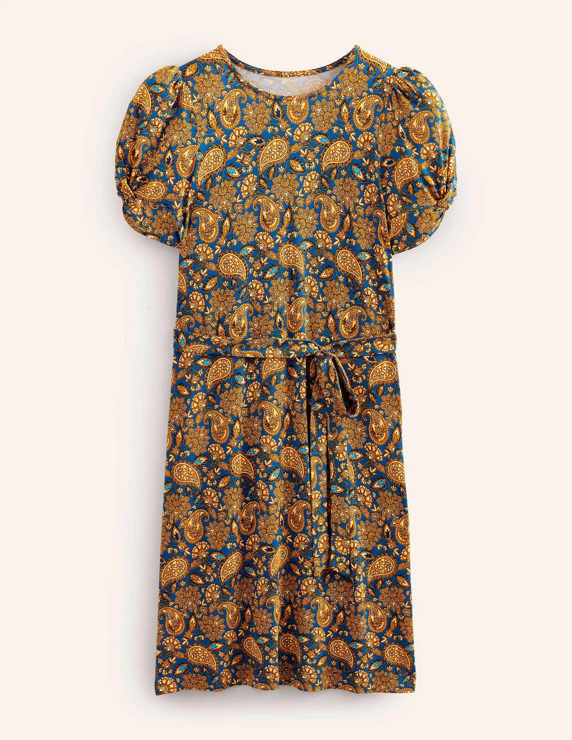 Knot Detail Jersey Mini Dress-Harvest Gold, Paisley Terrace - Image 7